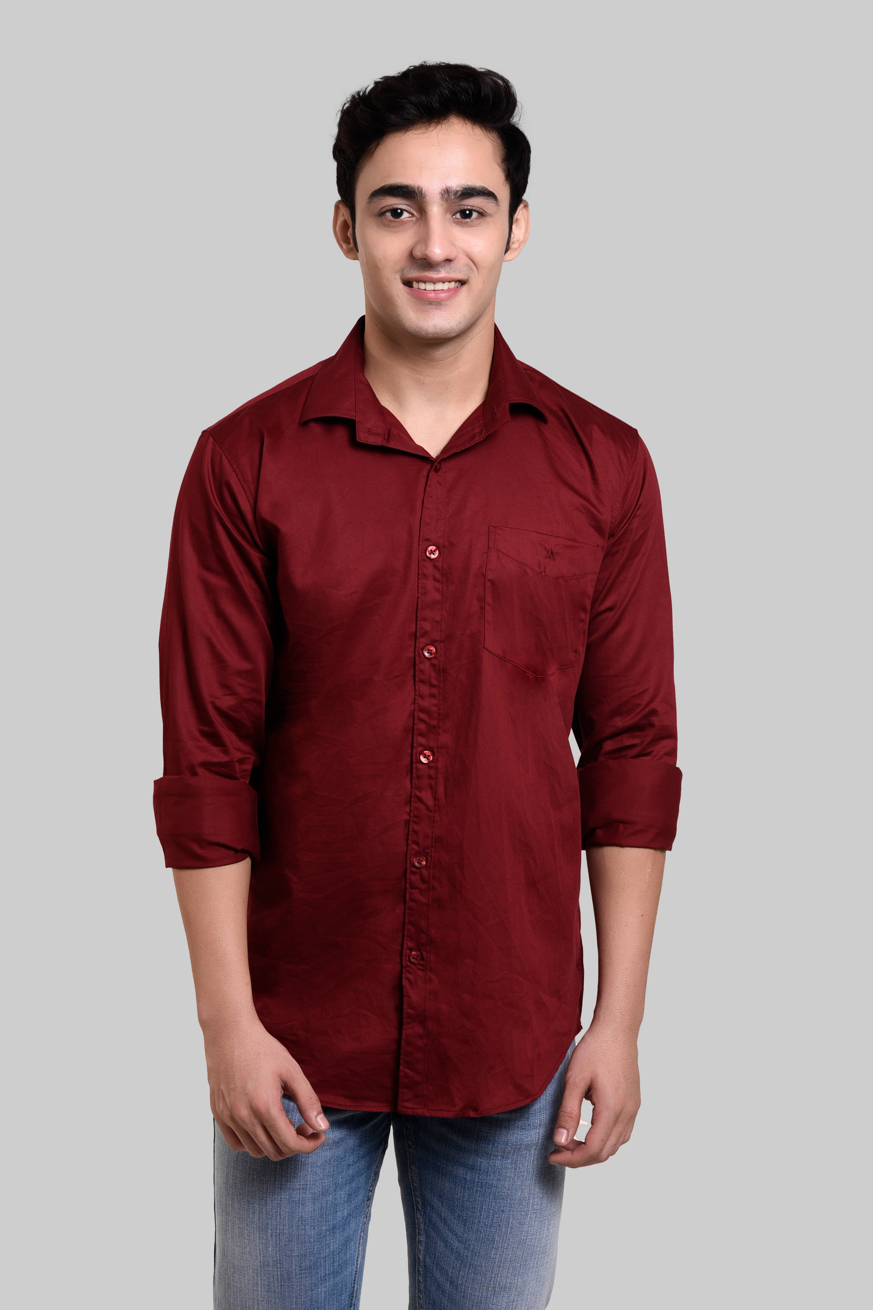     			ALISTA Cotton Blend Slim Fit Solids Full Sleeves Men's Casual Shirt - Maroon ( Pack of 1 )