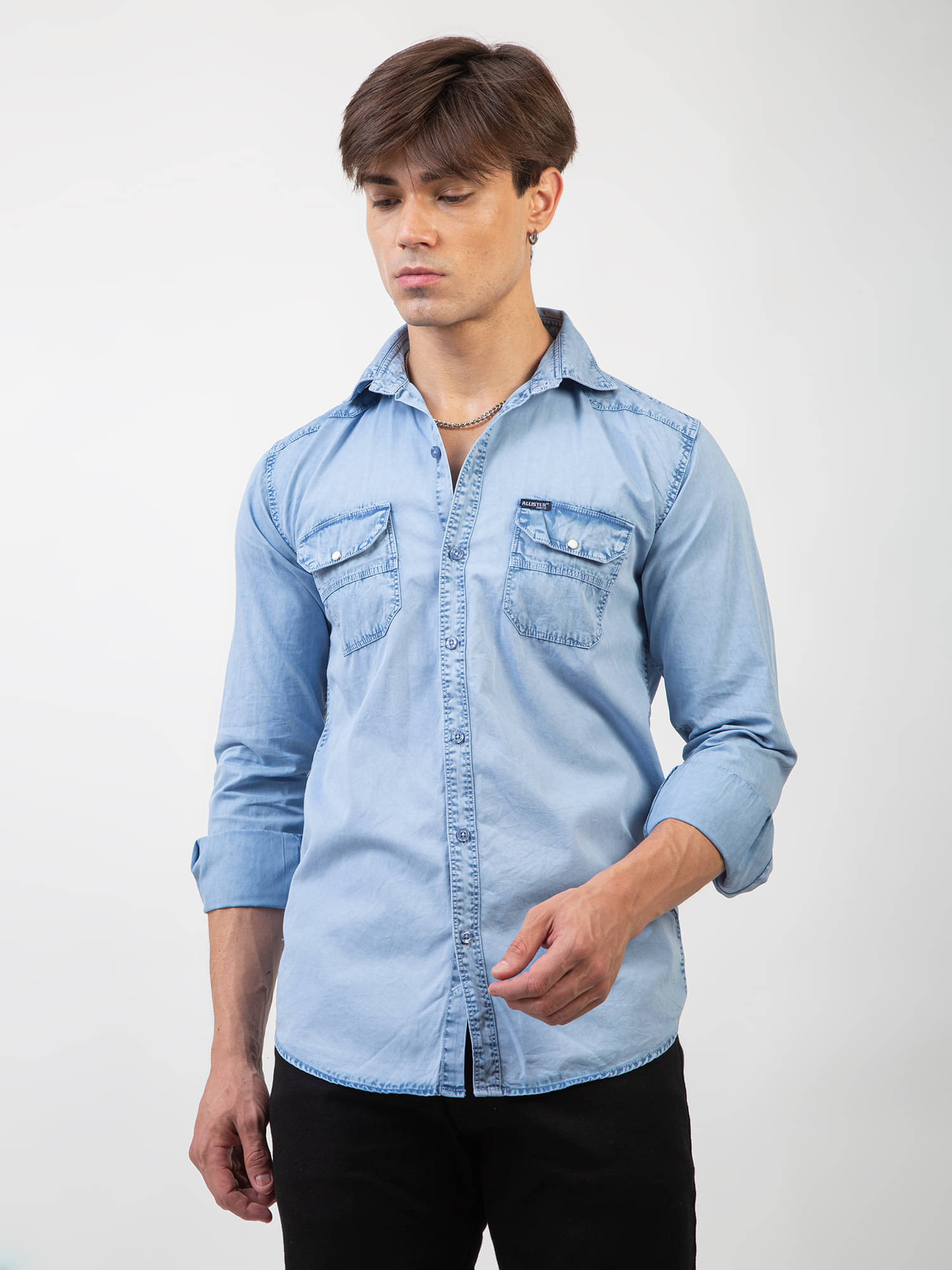    			ALISTA Cotton Blend Slim Fit Solids Full Sleeves Men's Casual Shirt - Light Blue ( Pack of 1 )