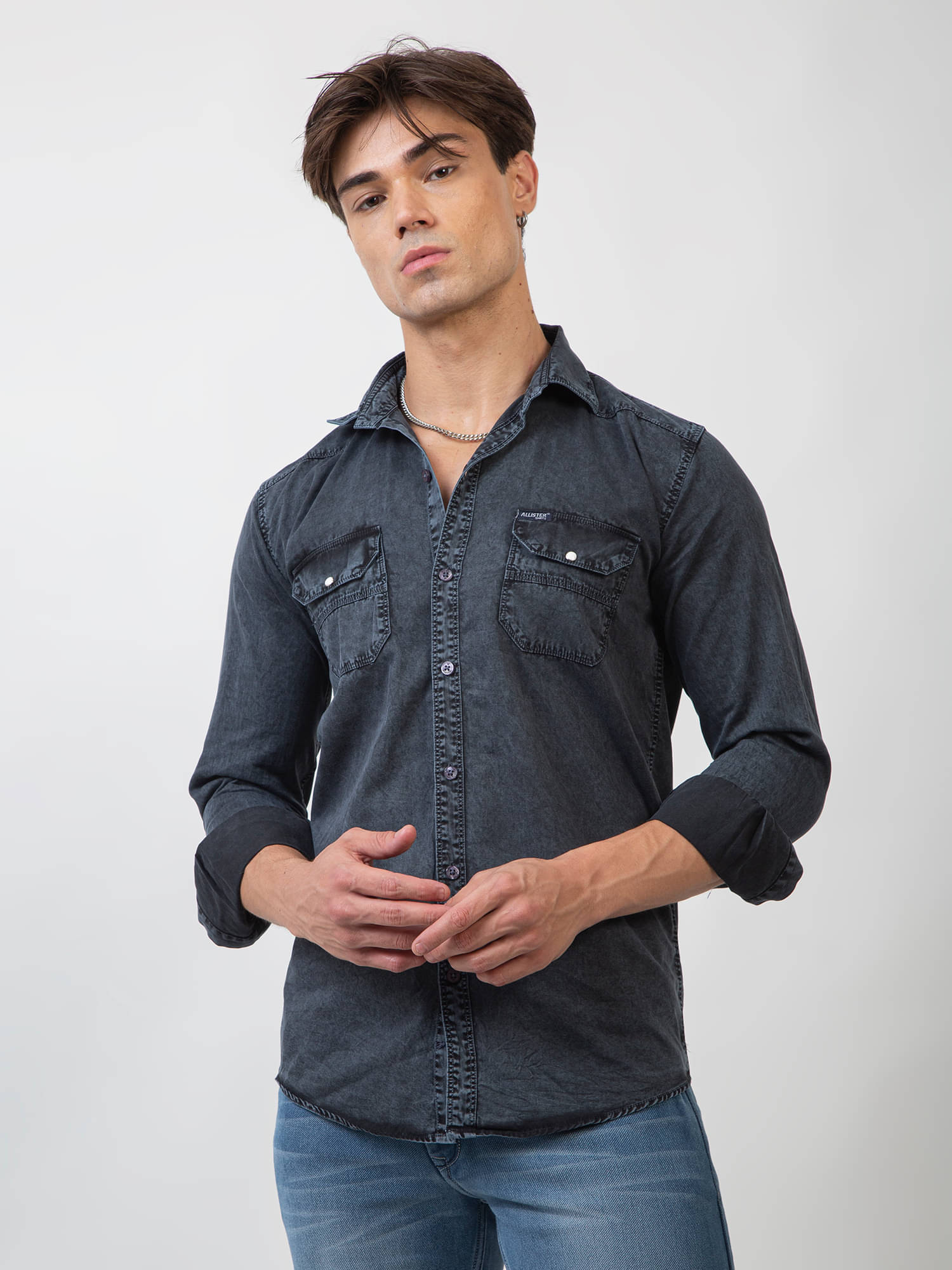     			ALISTA Cotton Blend Slim Fit Solids Full Sleeves Men's Casual Shirt - Dark Grey ( Pack of 1 )
