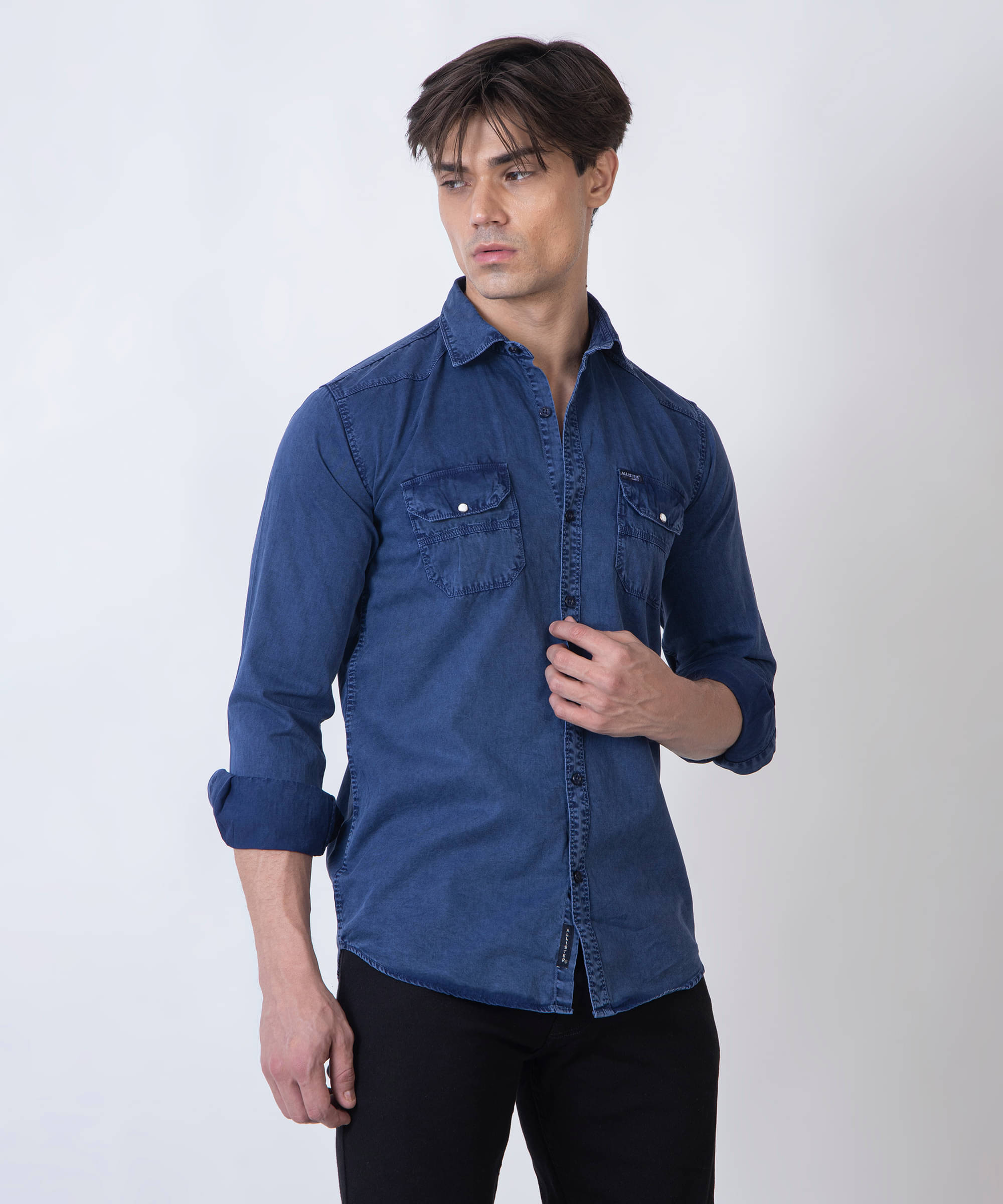 ALISTA Cotton Blend Slim Fit Solids Full Sleeves Men's Casual Shirt - Dark Blue ( Pack of 1 ) ALISTA Cotton Blend Slim Fit Solids Full Sleeves Men's Casual Shirt - Dark Blue ( Pack of 1 )