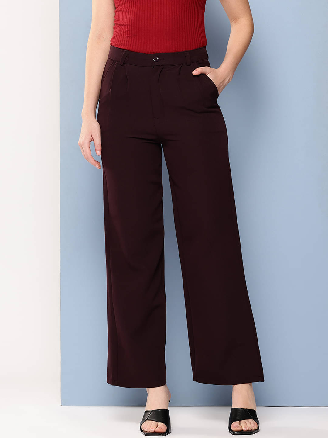     			Aarika Pack of 1 Polyester Wide Leg Women's Casual Pants ( Wine )