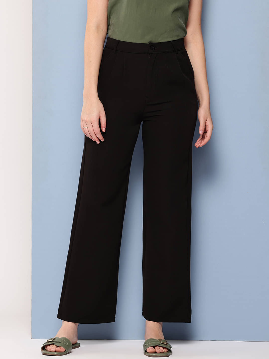     			Aarika Pack of 1 Polyester Wide Leg Women's Casual Pants ( Black )