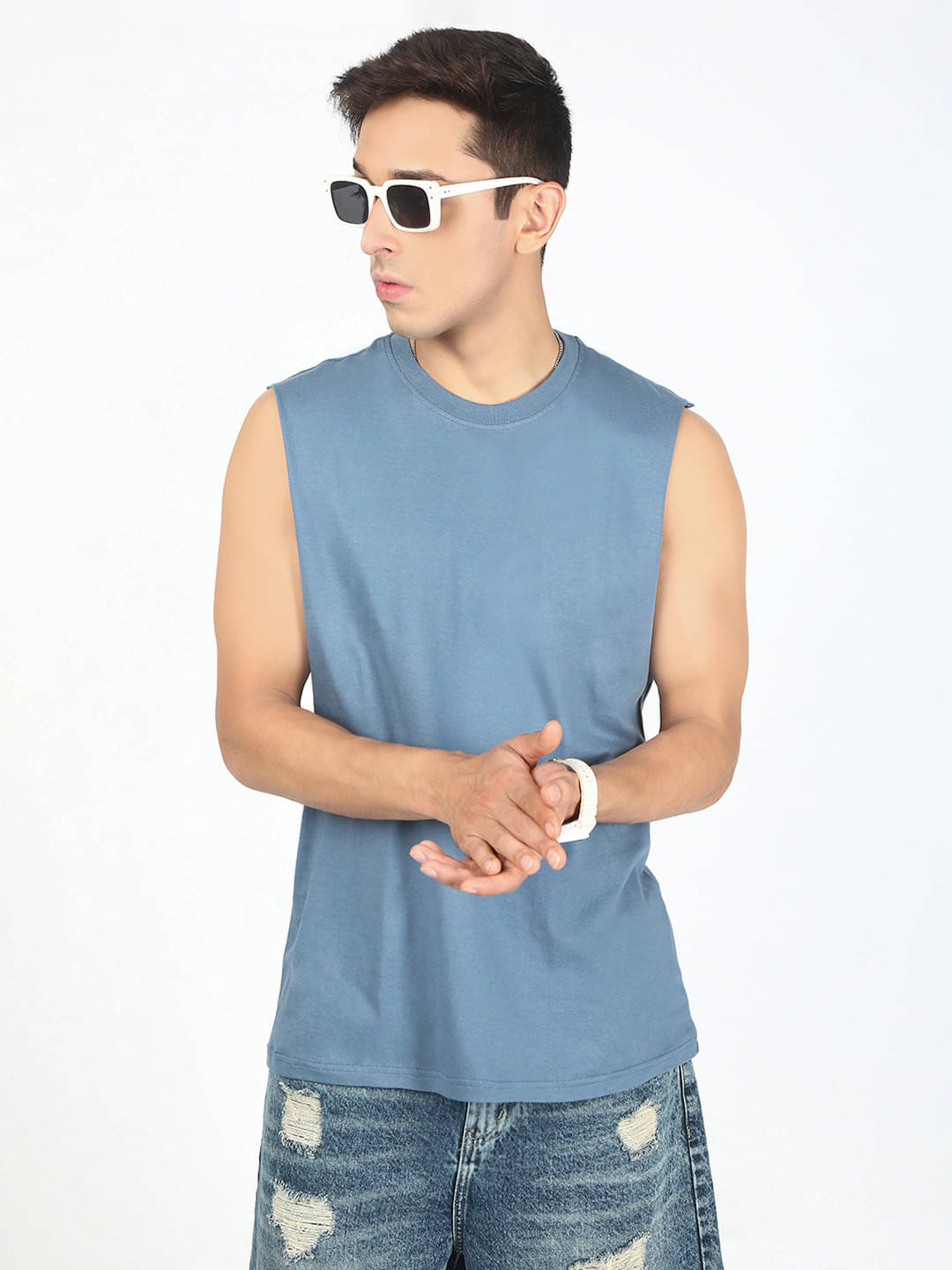 Bene Kleed 100% Cotton Relaxed Fit Solid Sleeveless Men's Round T-Shirt - Blue ( Pack of 1 ) Bene Kleed 100% Cotton Relaxed Fit Solid Sleeveless Men's Round T-Shirt - Blue ( Pack of 1 )
