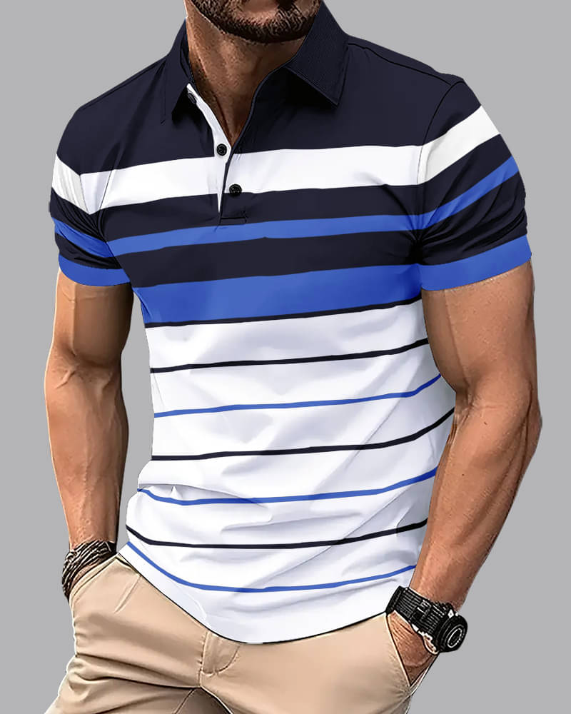     			Eyebogler Pack of 1 Cotton Blend Regular Fit Striped Half Sleeves Men's Polo T Shirt ( Blue )