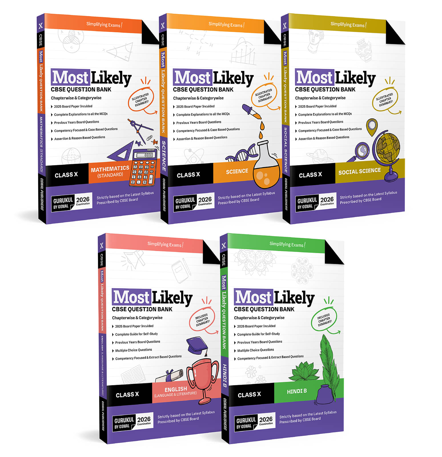 Gurukul By Oswal Most Likely CBSE Question Bank Class 10 Bundles (Set of 5) : Maths, Science, Social Science, English & Hindi-B for Exam 2026 Gurukul By Oswal Most Likely CBSE Question Bank Class 10 Bundles (Set of 5) : Maths, Science, Social Science, English & Hindi-B for Exam 2026