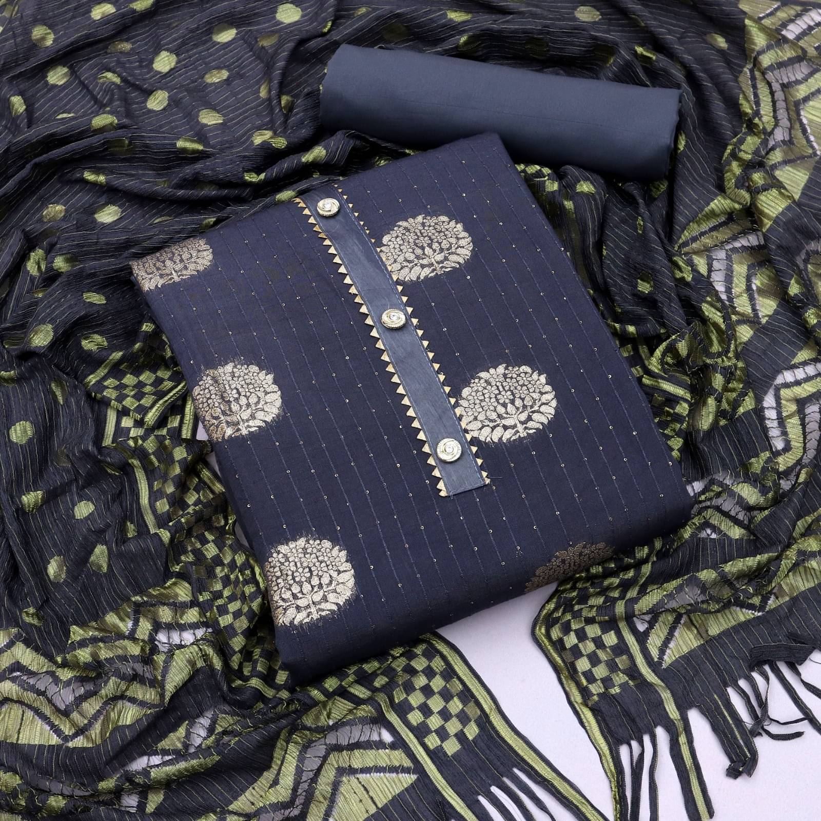     			HL SILKMILLS Unstitched Banarasi Embellished Dress Material - Dark Grey ( Pack of 1 )