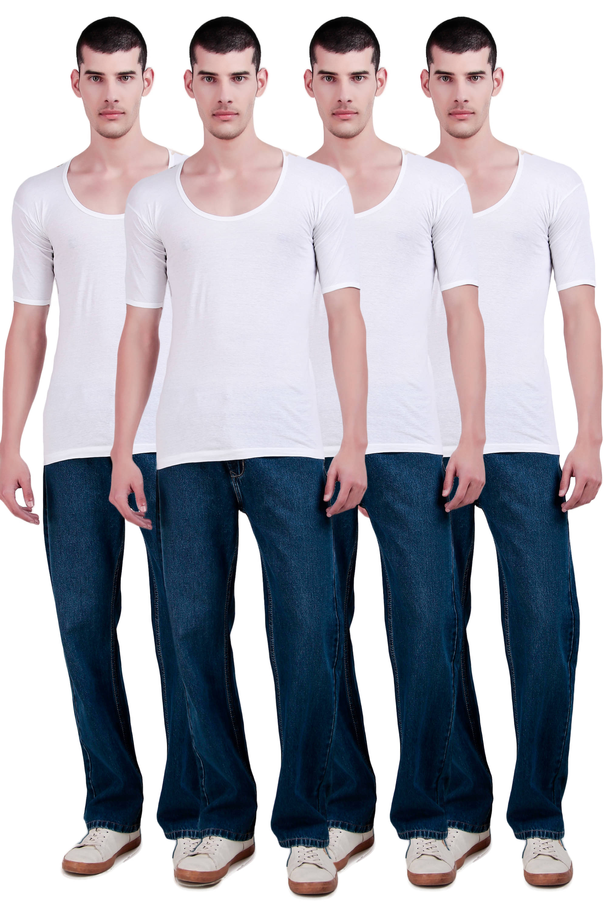 Inner Element Pack of 4 Cotton Basic Vest For Men ( White ) Inner Element Pack of 4 Cotton Basic Vest For Men ( White )