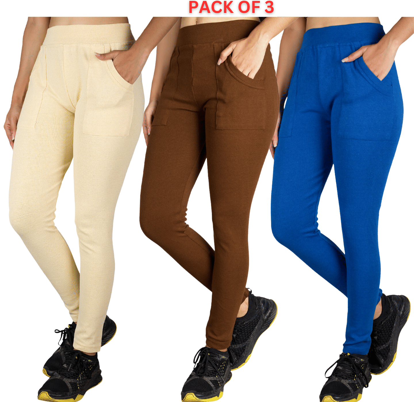     			KARARO JEGGINGS - Cotton Blend Skinny Fit Yellow Women's Jeggings ( Pack of 3 )