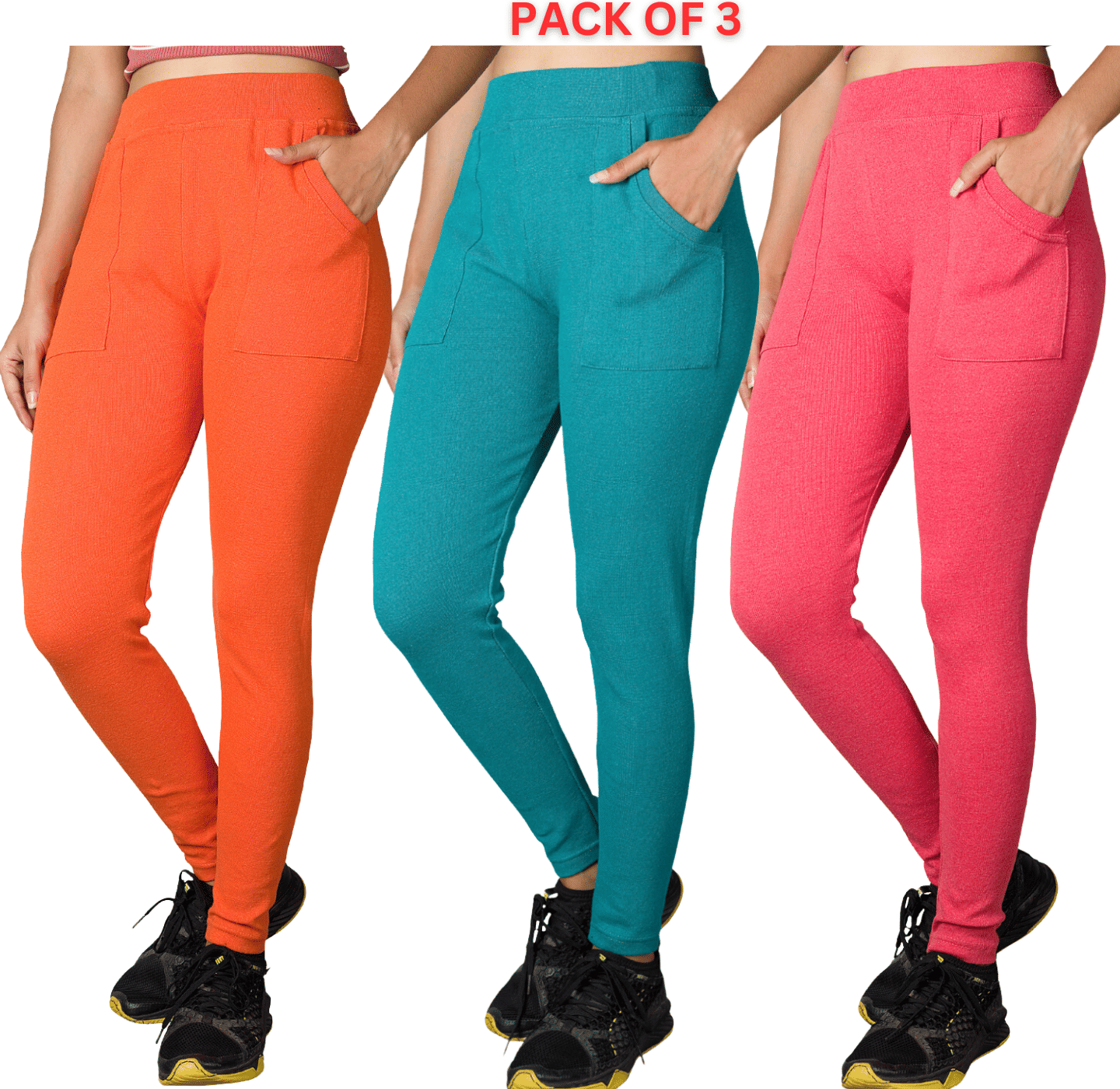 KARARO JEGGINGS - Cotton Blend Skinny Fit Orange Women's Jeggings ( Pack of 3 ) KARARO JEGGINGS - Cotton Blend Skinny Fit Orange Women's Jeggings ( Pack of 3 )