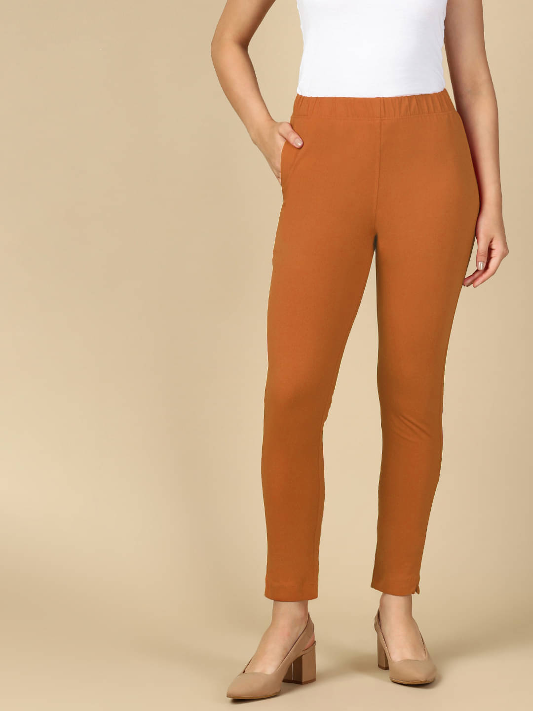     			PYNK Pack of 1 Cotton Blend Regular Women's Casual Pants ( Orange )