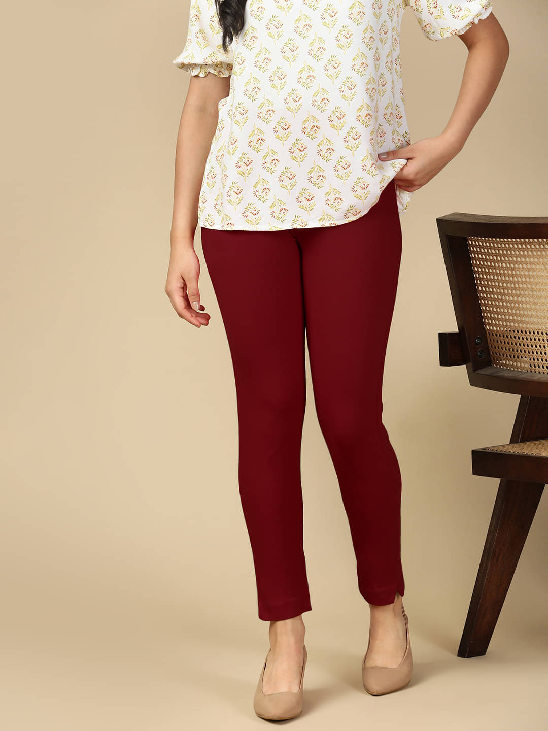     			PYNK Pack of 1 Cotton Blend Regular Women's Casual Pants ( Maroon )