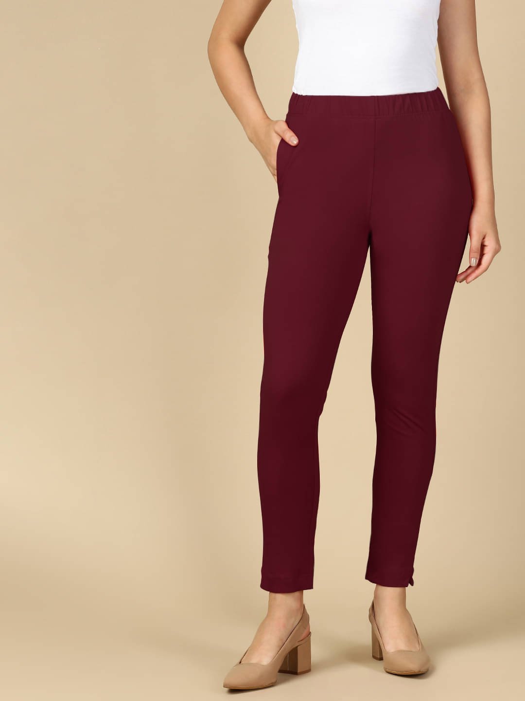     			PYNK Pack of 1 Cotton Blend Regular Women's Casual Pants ( Burgundy )