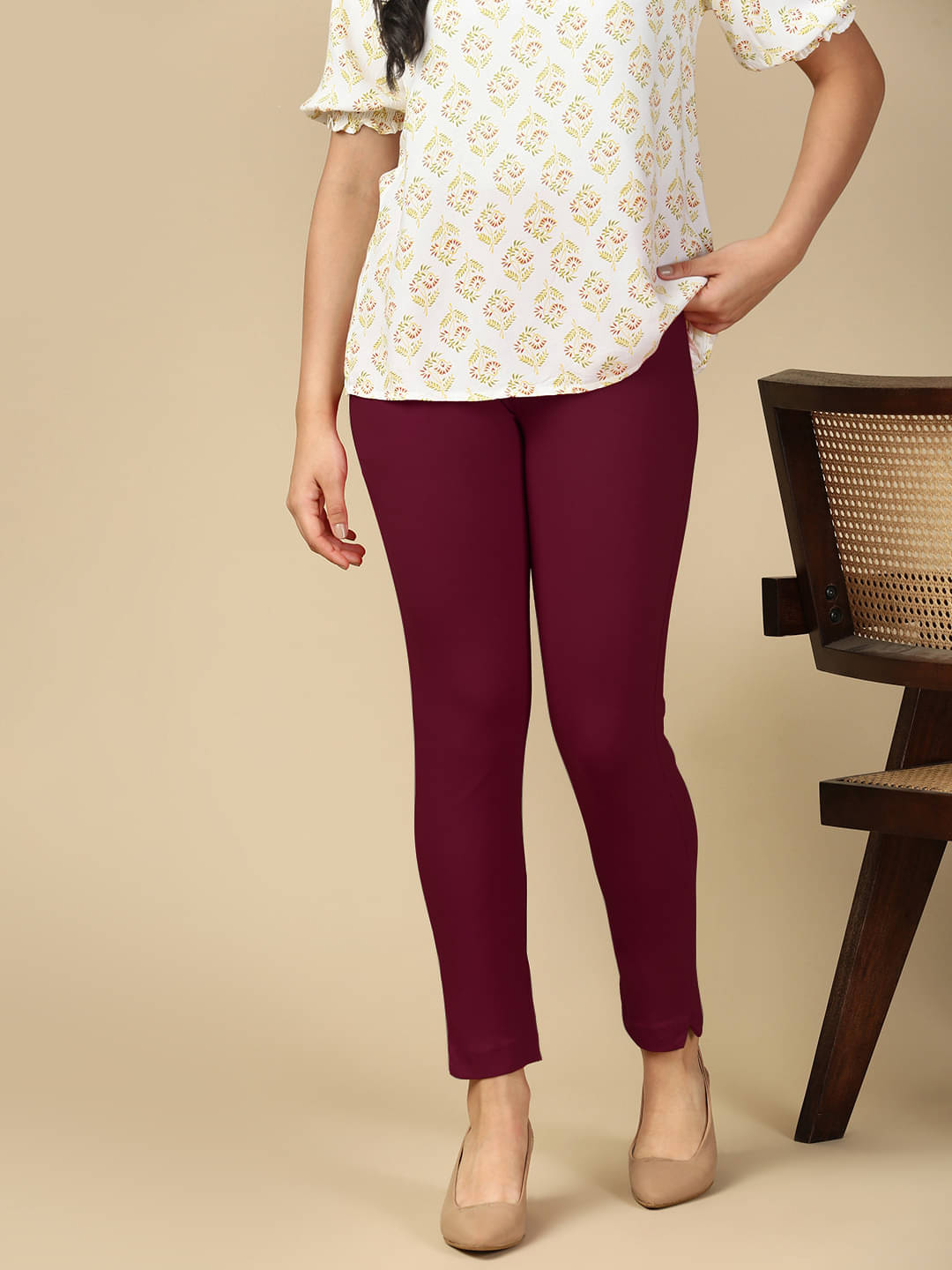     			PYNK Pack of 1 Cotton Blend Regular Women's Casual Pants ( Wine )