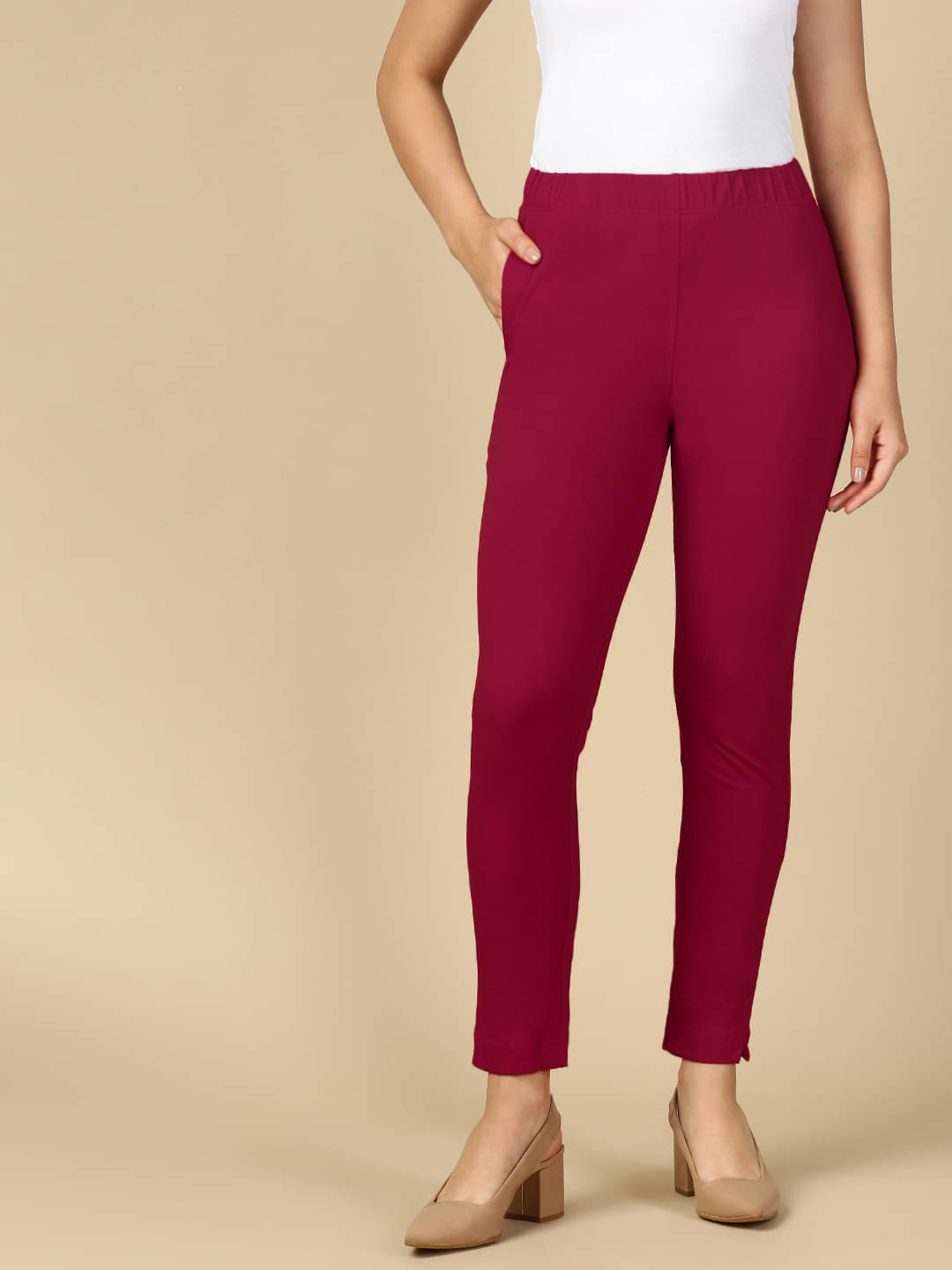     			PYNK Pack of 1 Cotton Blend Regular Women's Casual Pants ( Magenta )