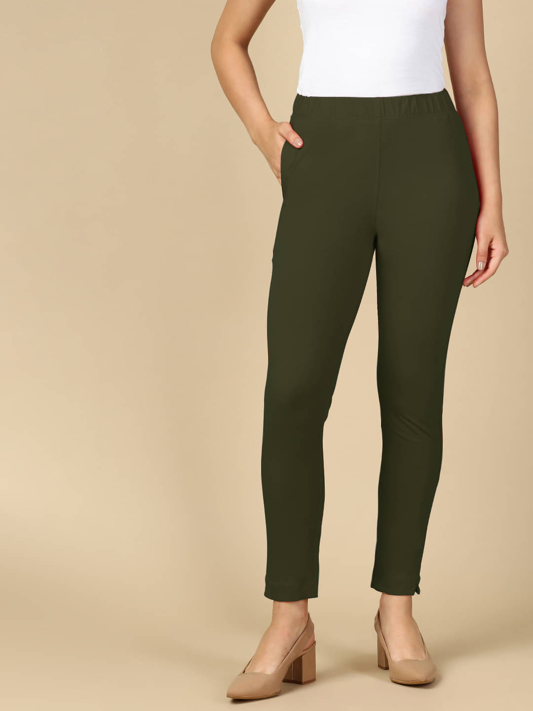     			PYNK Pack of 1 Cotton Blend Regular Women's Casual Pants ( Olive )