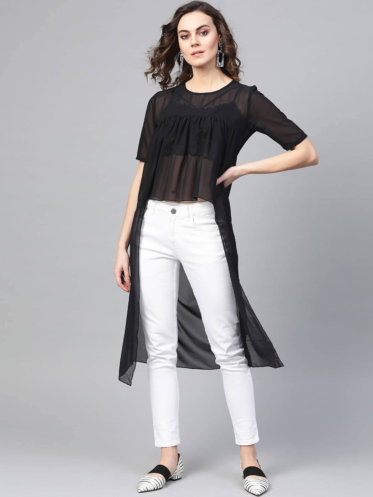    			Pannkh Women's Georgette Regular Top ( Black )