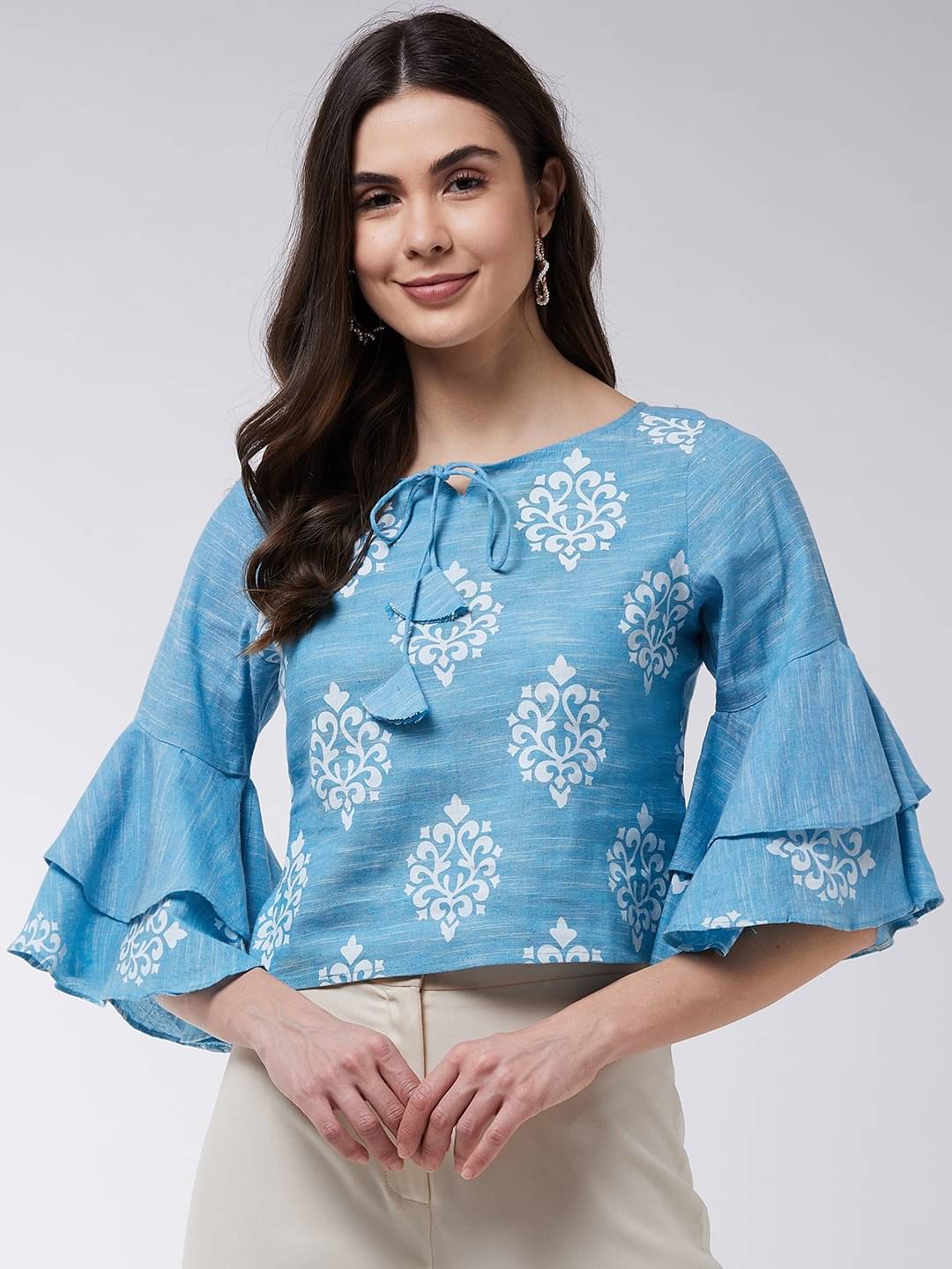     			Pannkh Blue Cotton Women's Regular Top ( Pack of 1 )