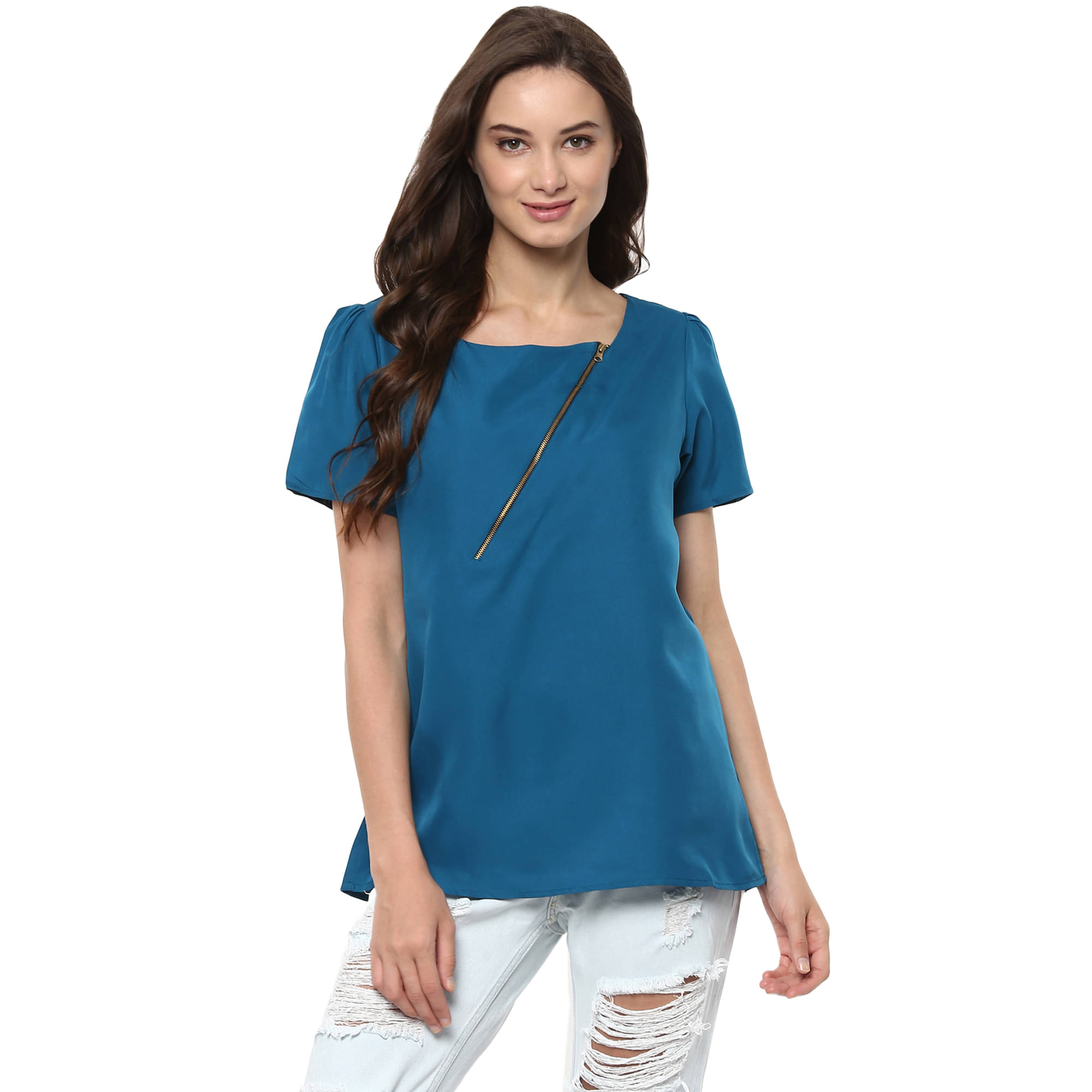 Pannkh Women's Polyester Regular Top ( Blue ) Pannkh Women's Polyester Regular Top ( Blue )