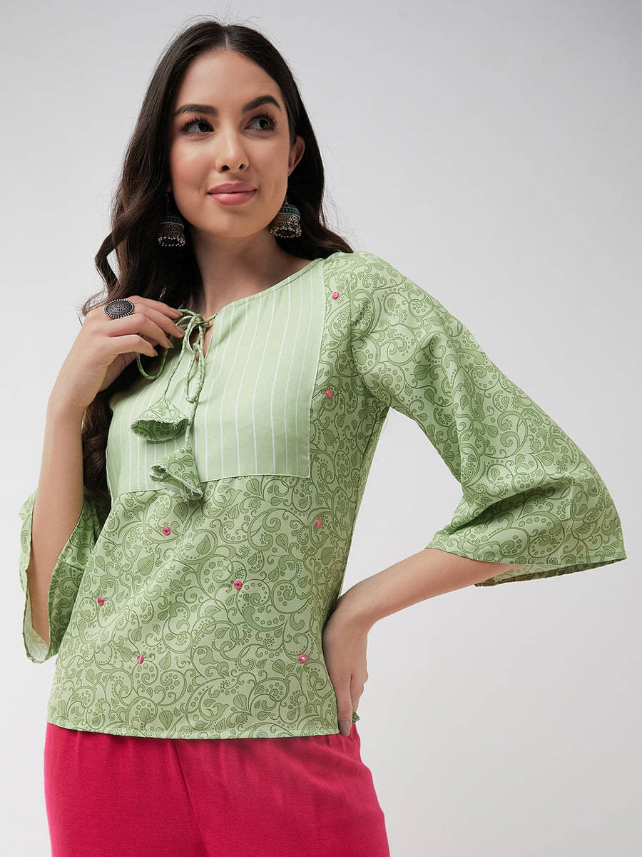 Pannkh Women's Rayon Regular Top ( Green )     			Pannkh Women's Rayon Regular Top ( Green )