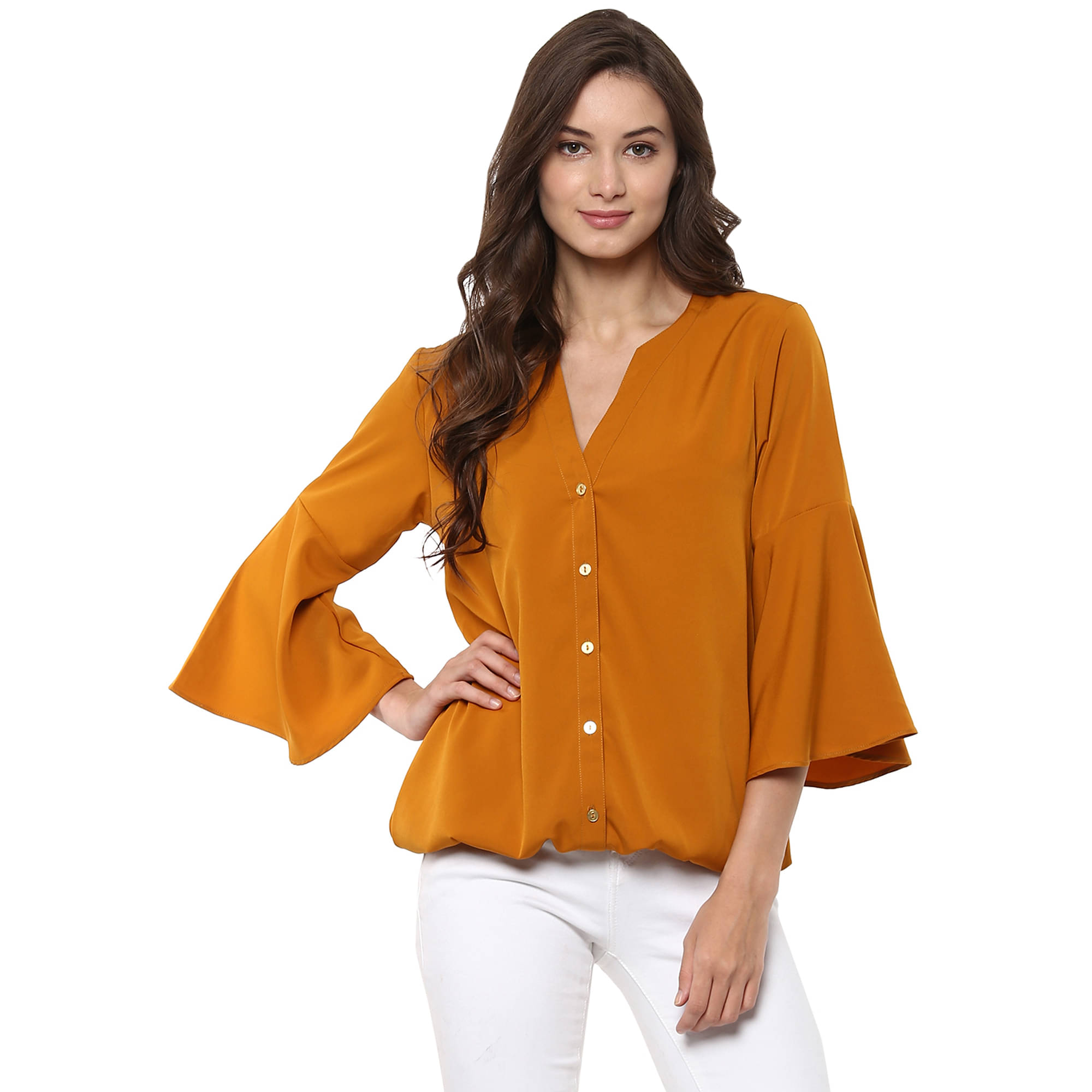 Pannkh Women's Polyester Regular Top ( Mustard ) Pannkh Women's Polyester Regular Top ( Mustard )