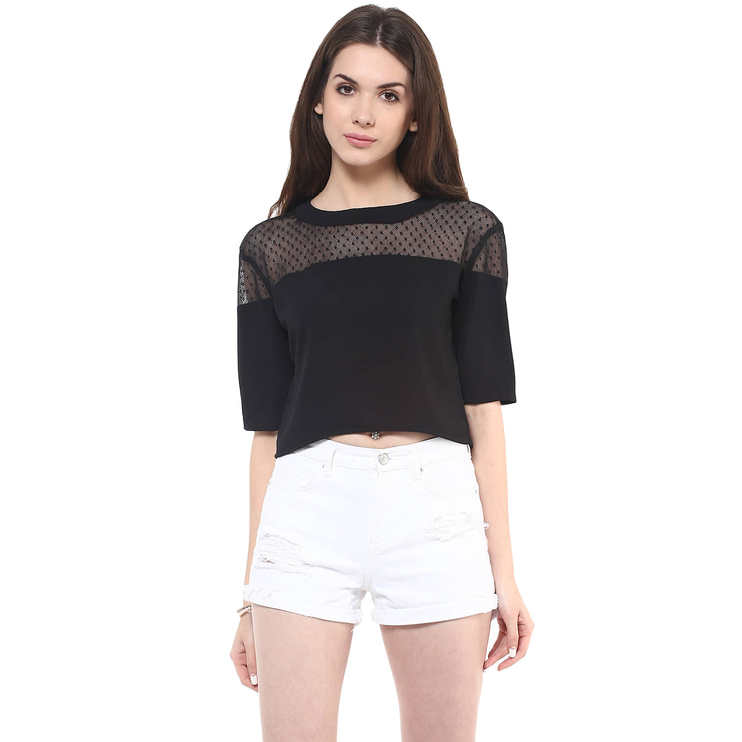     			Pannkh Women's Georgette Crop Top ( Navy Blue )