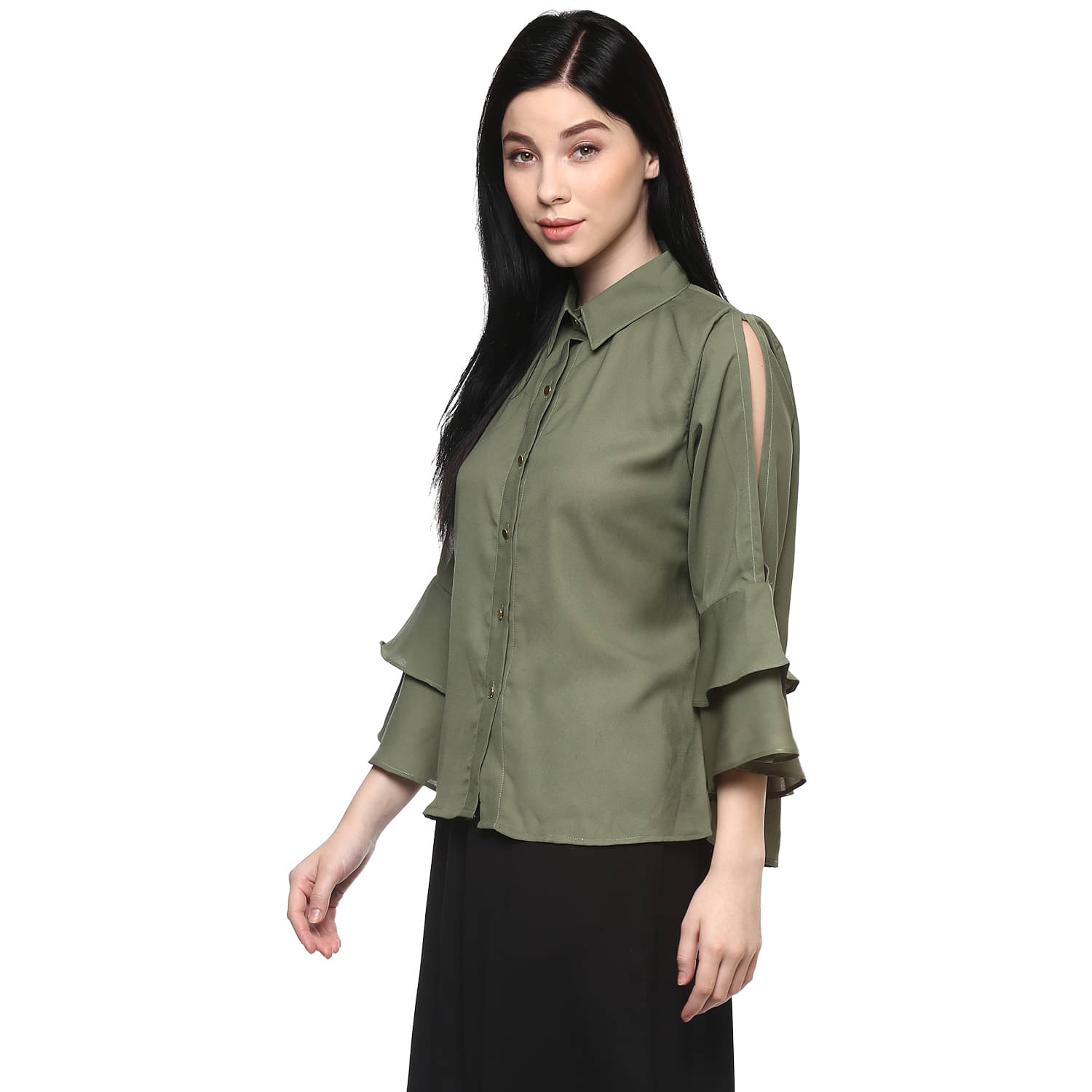     			Pannkh Women's Polyester Regular Top ( Olive )