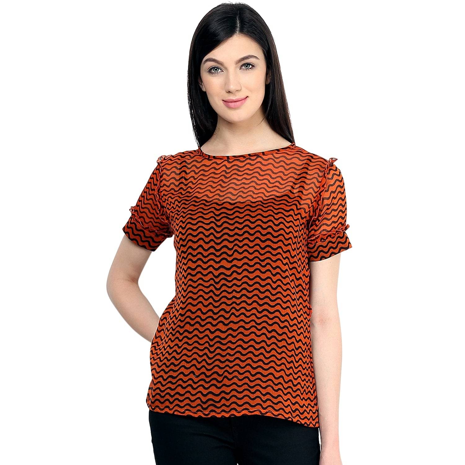 Pannkh Women's Chiffon Regular Top ( Orange ) Pannkh Women's Chiffon Regular Top ( Orange )