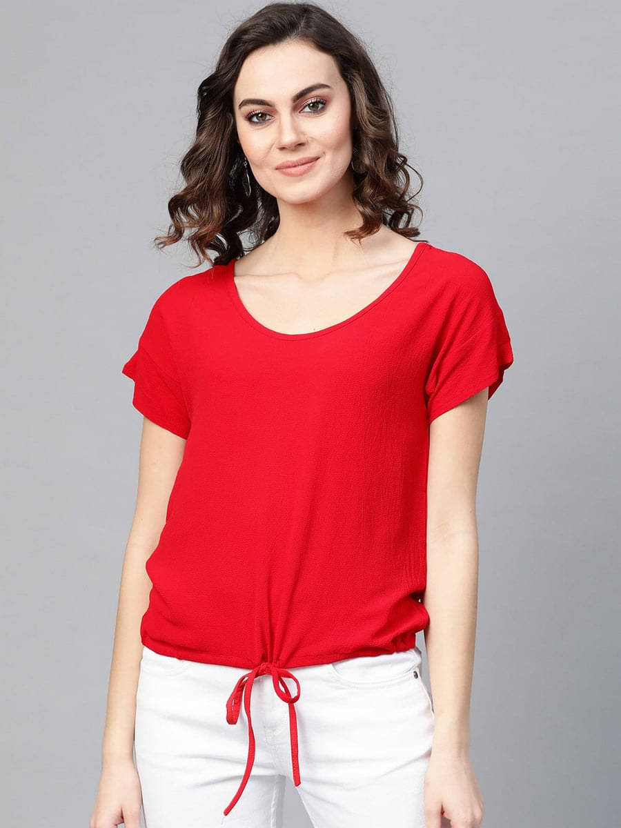 Pannkh Women's Georgette Regular Top ( Red )     			Pannkh Women's Georgette Regular Top ( Red )