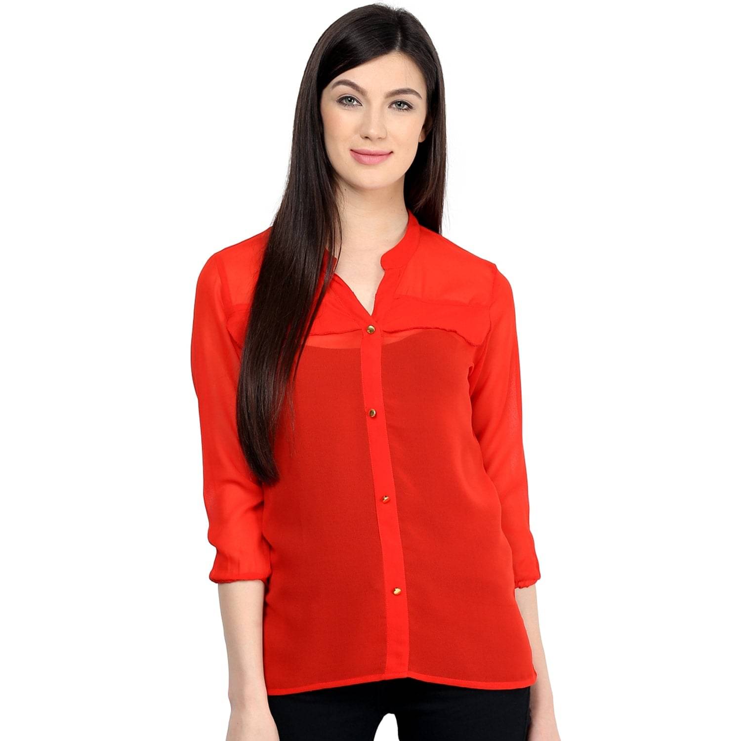 Pannkh Women's Georgette Regular Top ( Red )     			Pannkh Women's Georgette Regular Top ( Red )