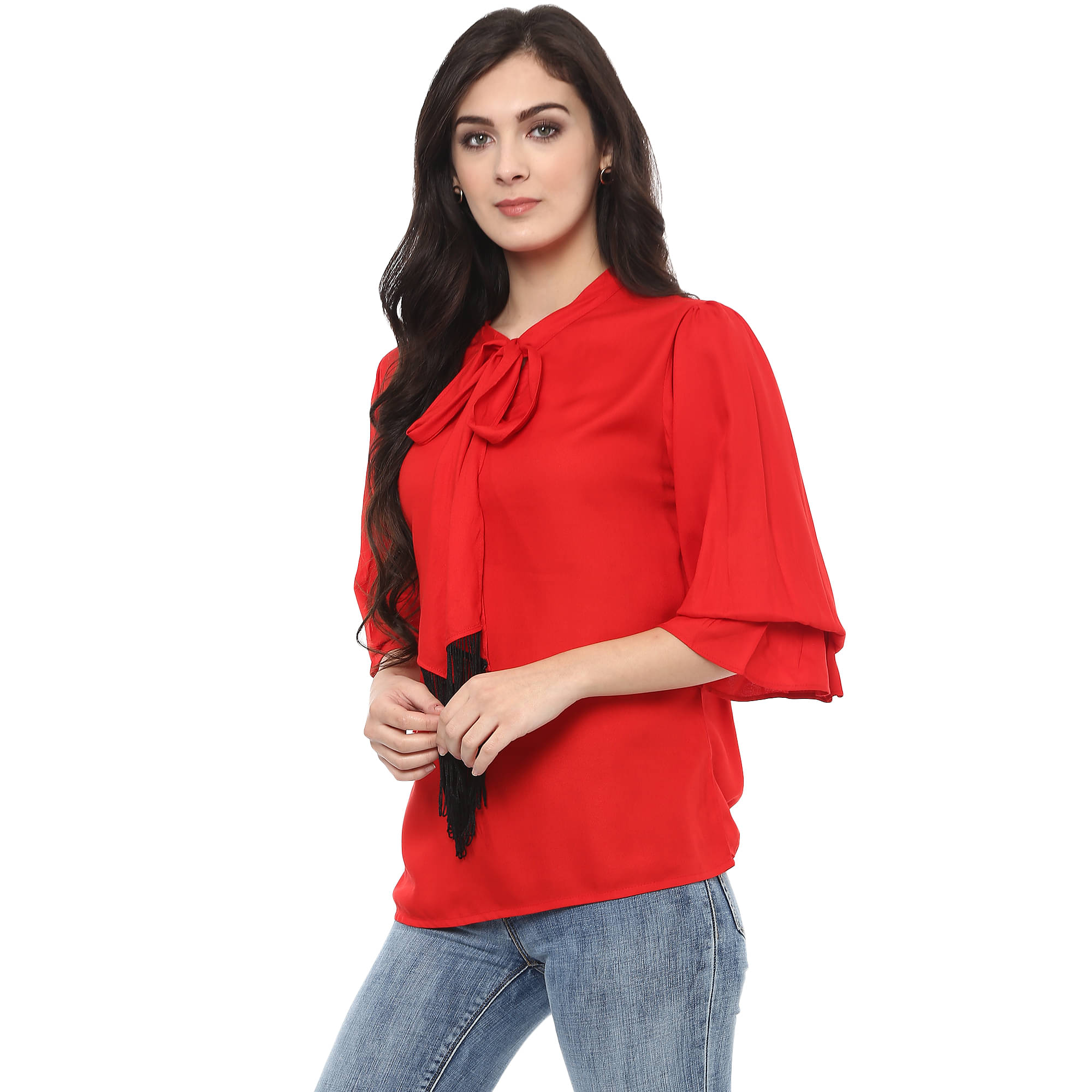 Pannkh Women's Polyester Regular Top ( Red ) Pannkh Women's Polyester Regular Top ( Red )
