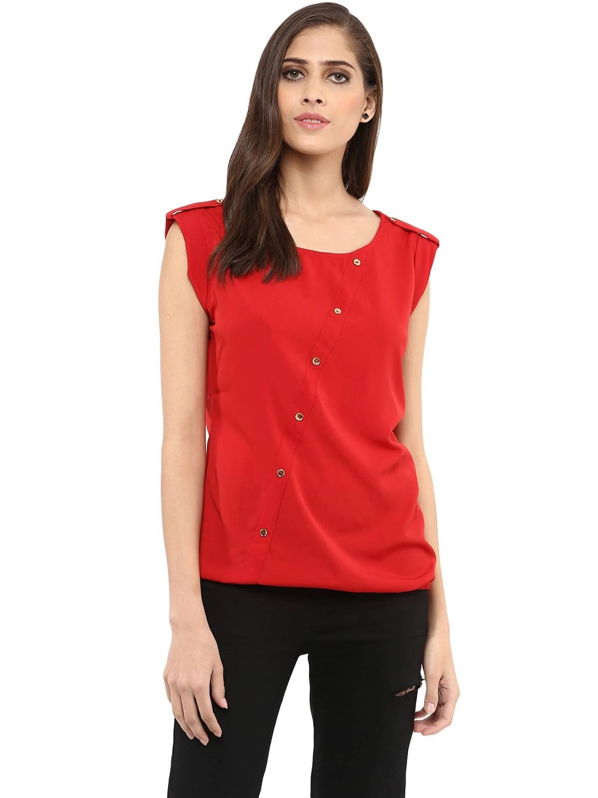 Pannkh Women's Polyester Regular Top ( Red ) Pannkh Women's Polyester Regular Top ( Red )
