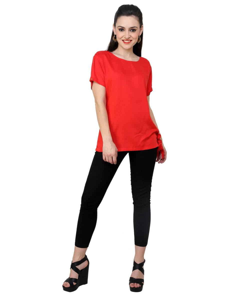 Pannkh Women's Rayon Regular Top ( Red ) Pannkh Women's Rayon Regular Top ( Red )