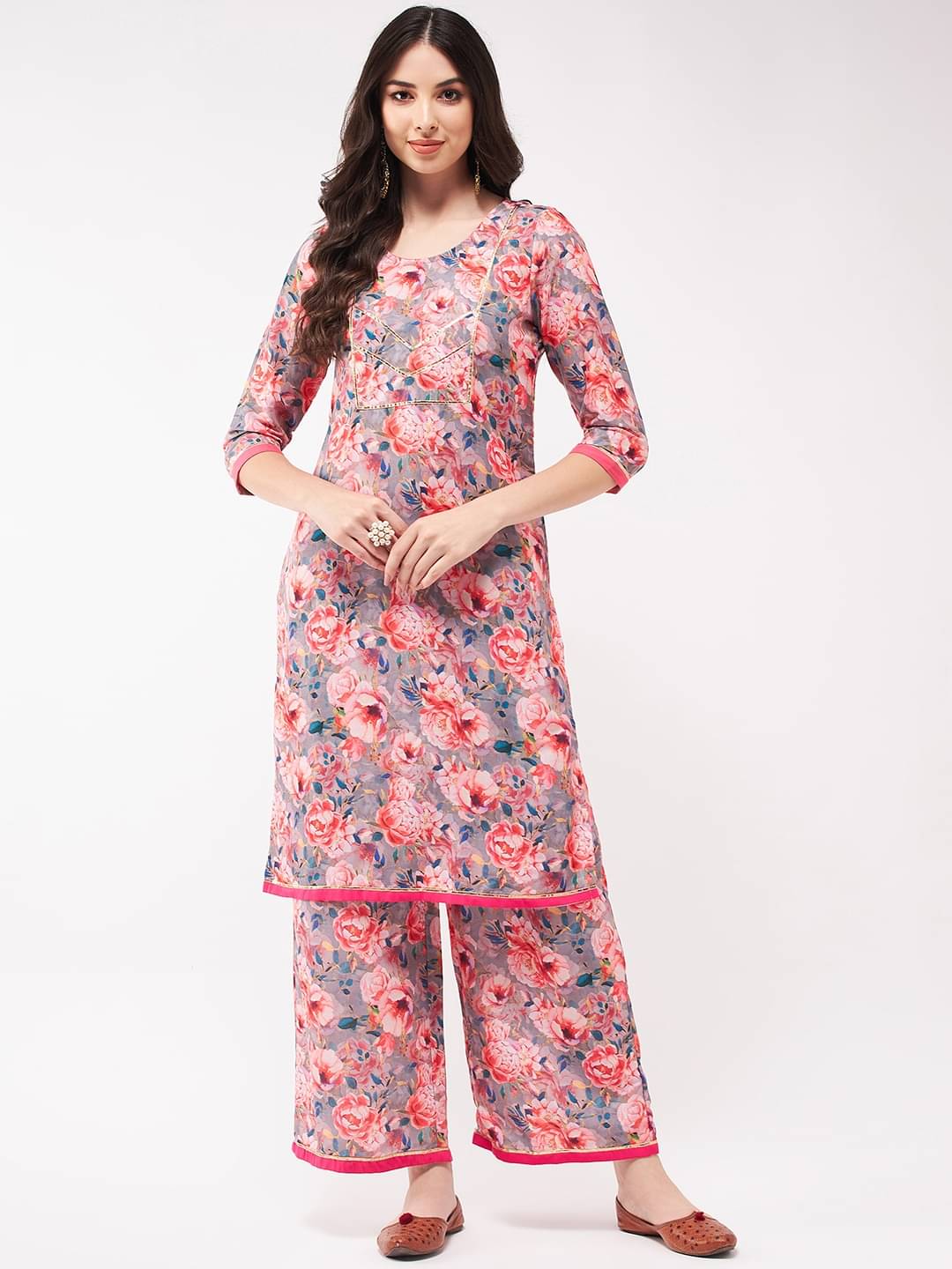 Pannkh Women Printed Kurti With Palazzo ( Multicolor ) Pannkh Women Printed Kurti With Palazzo ( Multicolor )