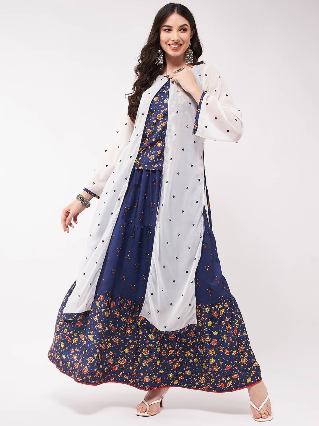     			Pannkh Women Printed Top With Skirt Co-Ord Set ( Navy Blue )