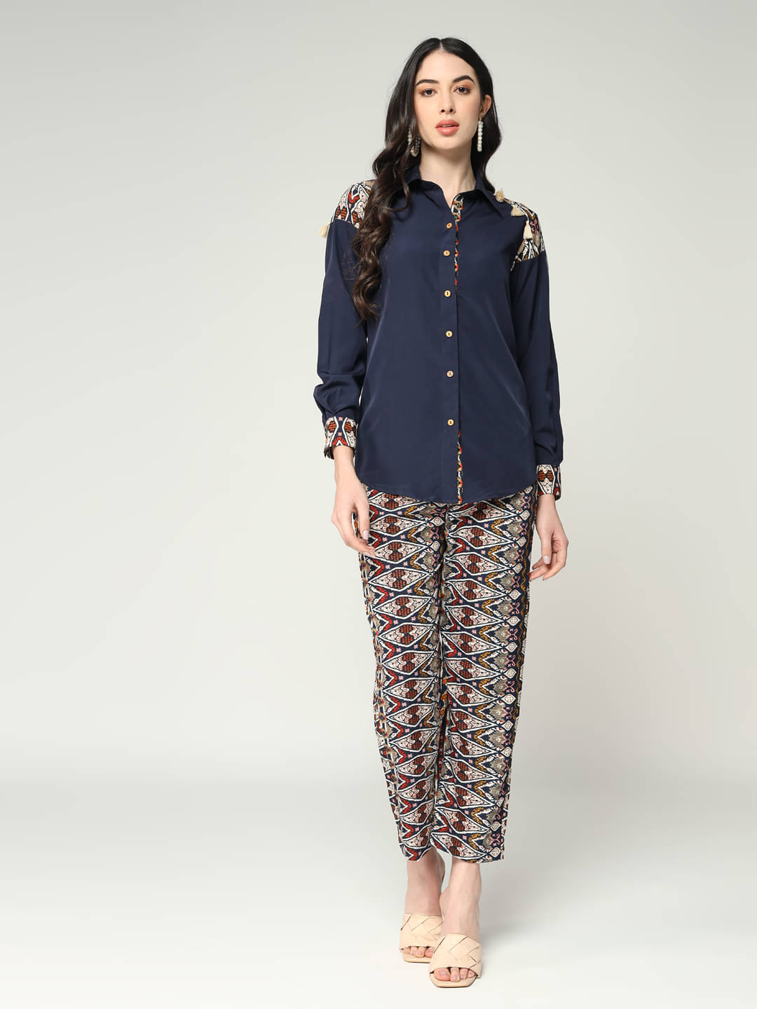     			Pannkh Women Printed Top With Trousers Co-Ord Set ( Navy Blue )