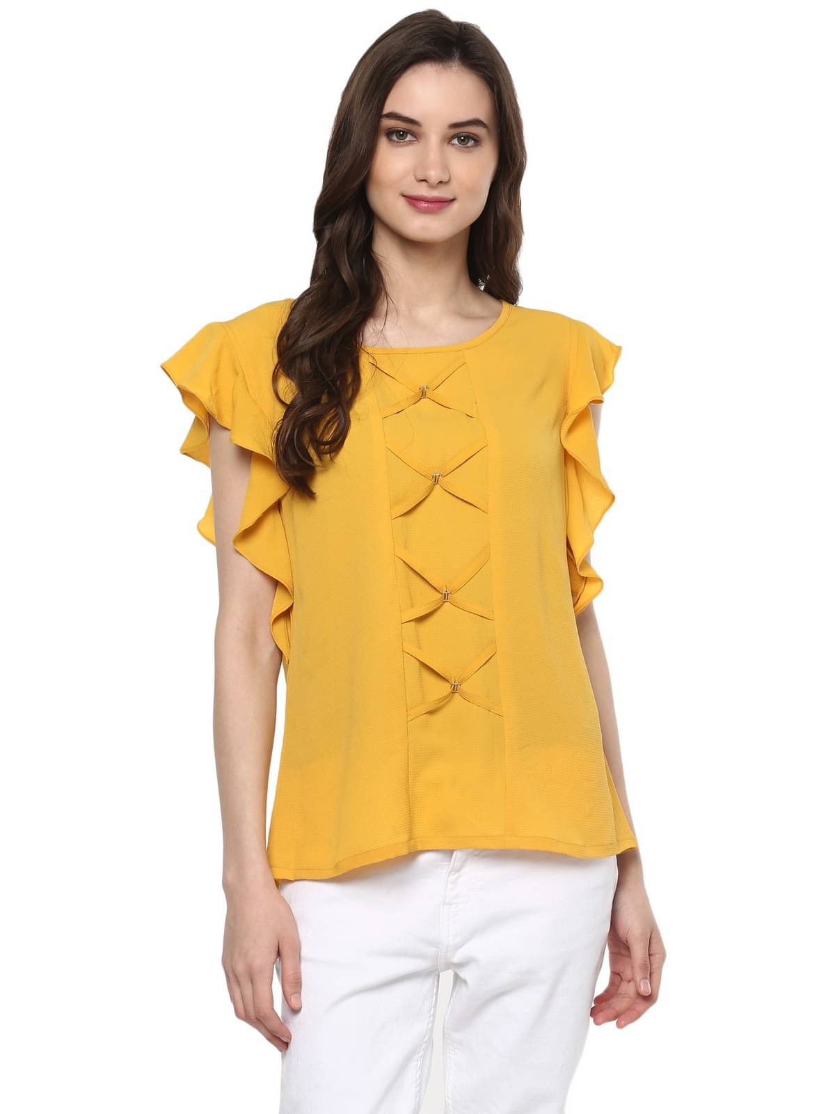Pannkh Women's Polyester Regular Top ( Yellow ) Pannkh Women's Polyester Regular Top ( Yellow )