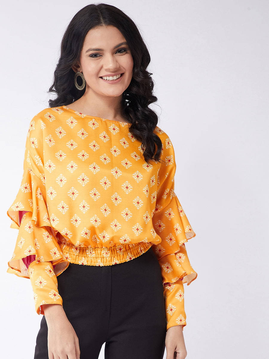     			Pannkh Yellow Polyester Women's Regular Top ( Pack of 1 )