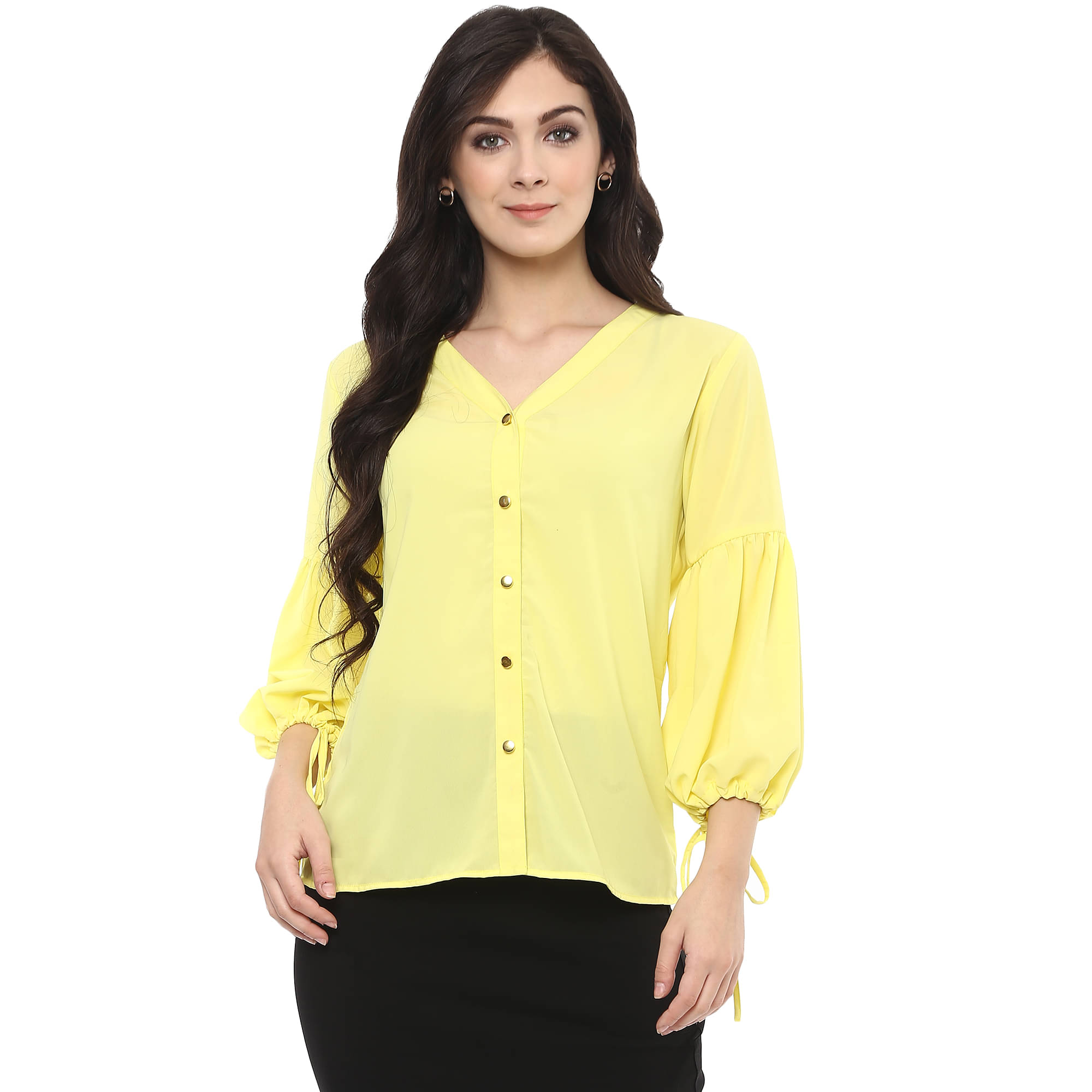 Pannkh Women's Polyester Regular Top ( Yellow ) Pannkh Women's Polyester Regular Top ( Yellow )
