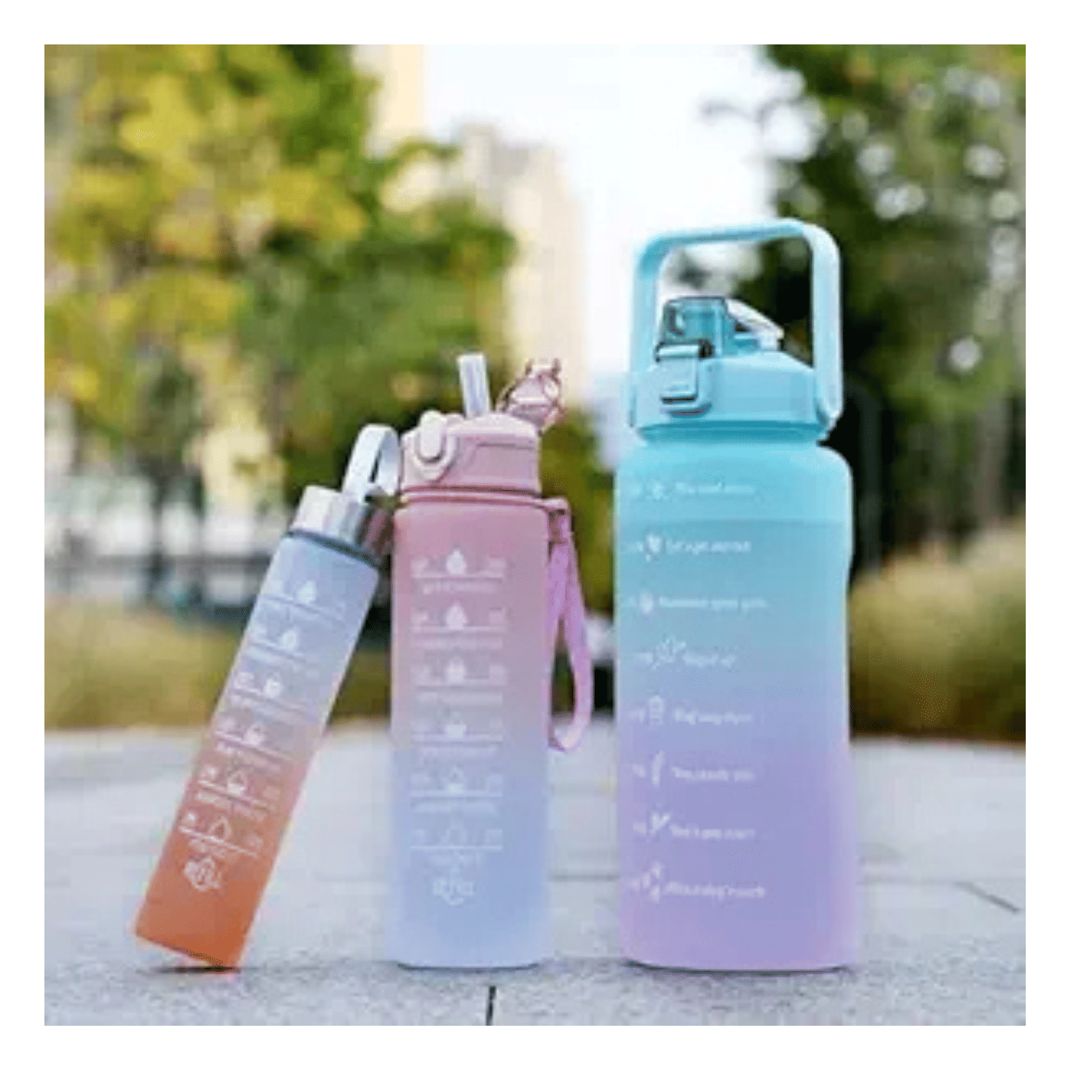 Plastic Water Bottle 3 Pcs Set With Motivational Time Marker With Straw, Leakproof Bpa Free Non-Toxic Water Bottle 2000 Ml For Office, Sports, Gym - Multicolor - Sports and Fitness Equipment | Buy online on ZillyBuy