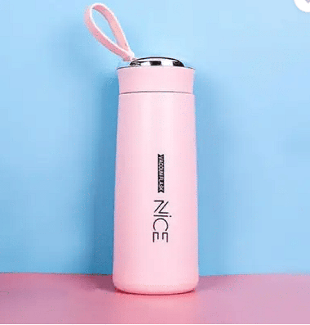     			Qin Pin Water Bottle for Work, School & Office Use Pink Glass Water Bottle 400 mL ( Set of 1 )