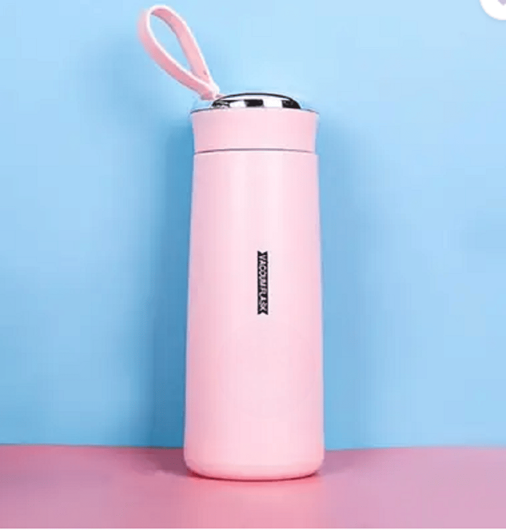     			Qin Pin Water Bottle for Work, School & Office Use Pink Glass Water Bottle 400 mL ( Set of 1 )