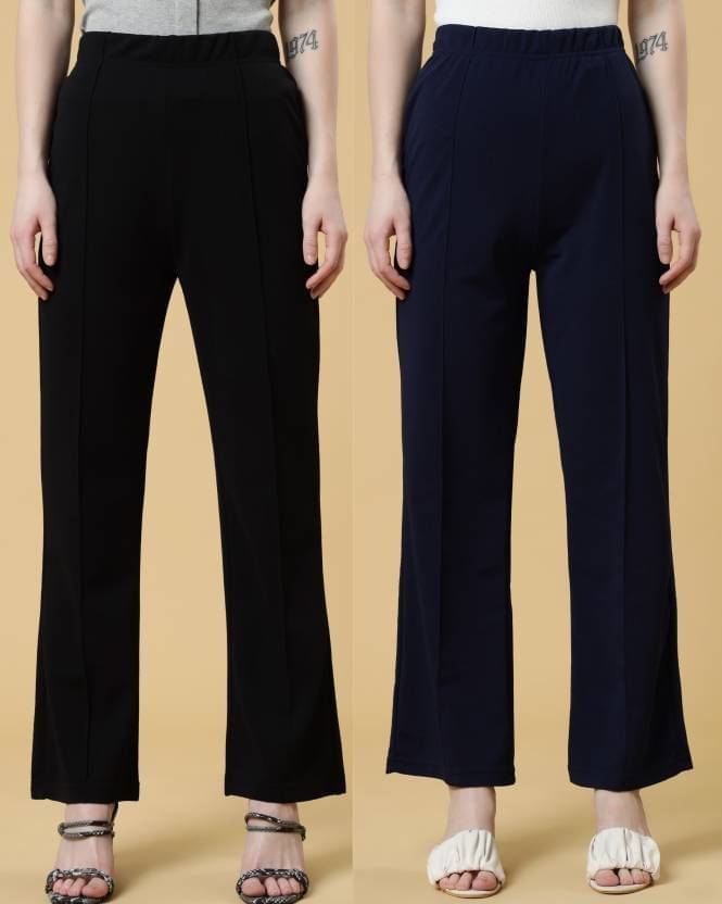     			Qyaas Pack of 2 Lycra Bootcut Women's Formal Pants ( Black,Navy Blue )