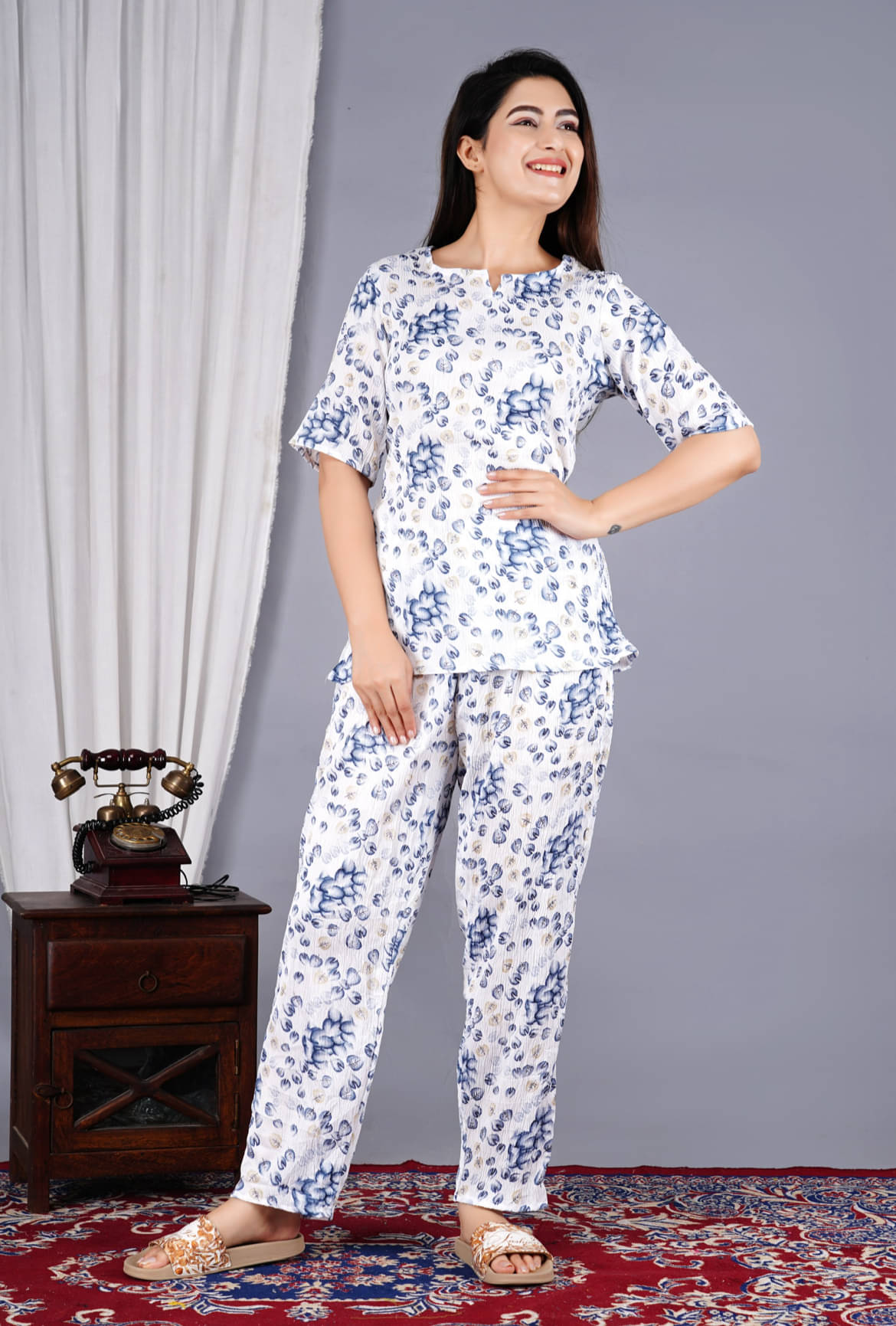     			RAMBAAN CREATION Grey Polyester Women's Nightwear Nightsuit Sets ( Pack of 1 )