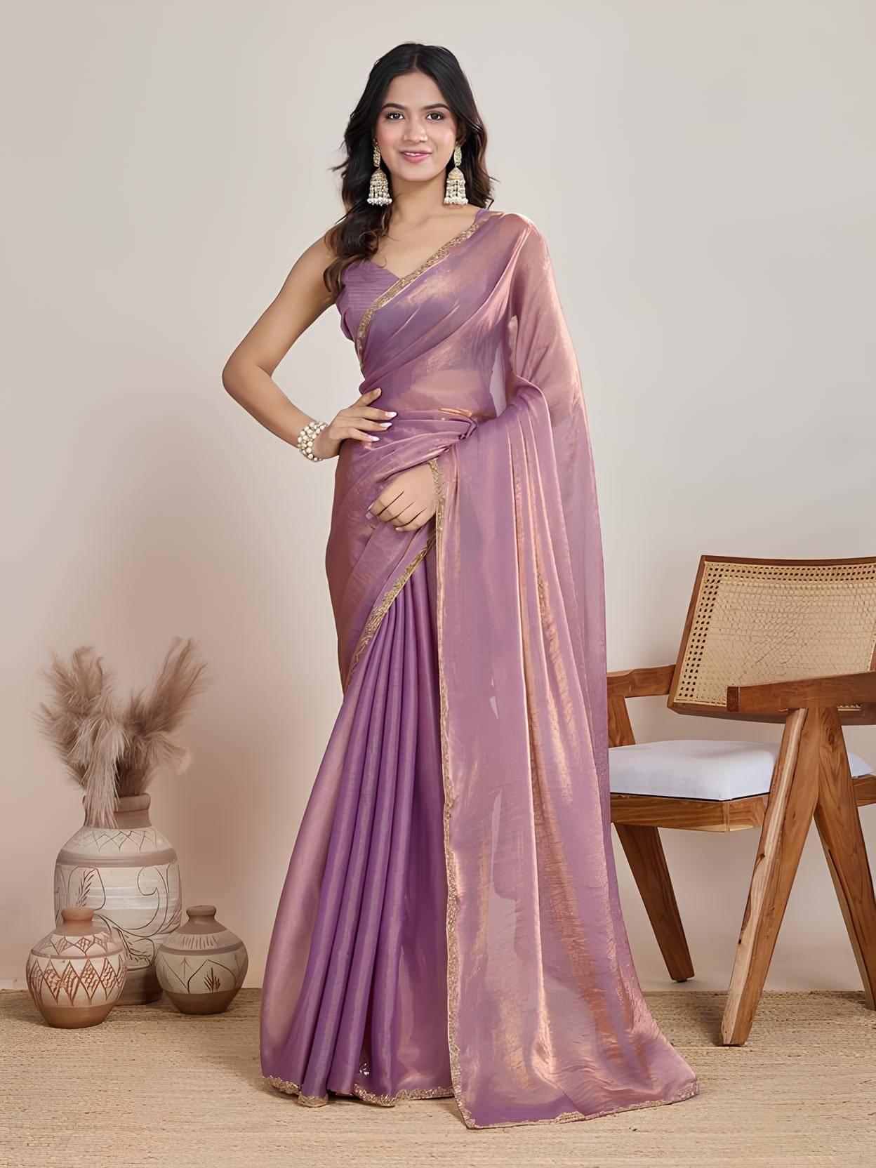 Sidhidata Chiffon Embellished Saree With Unstitched Blouse Piece ( Purple ) Sidhidata Chiffon Embellished Saree With Unstitched Blouse Piece ( Purple )