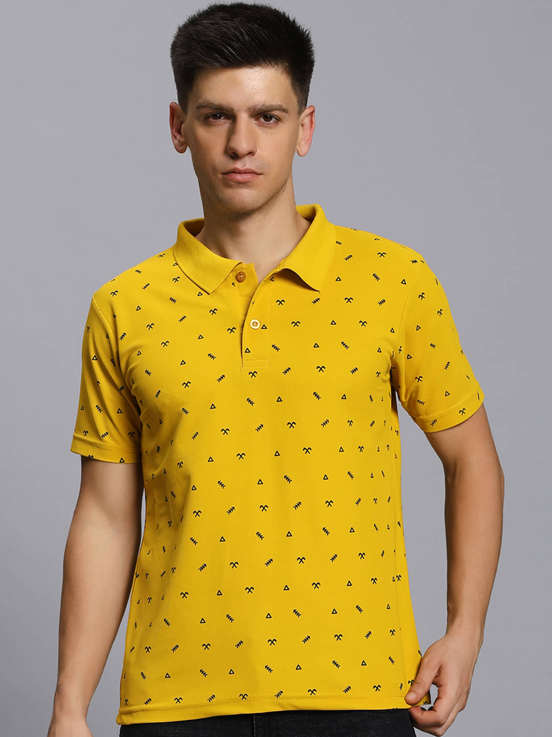     			TIMBER HITCH Pack of 1 Cotton Blend Regular Fit Printed Half Sleeves Men's Polo T Shirt ( Mustard )