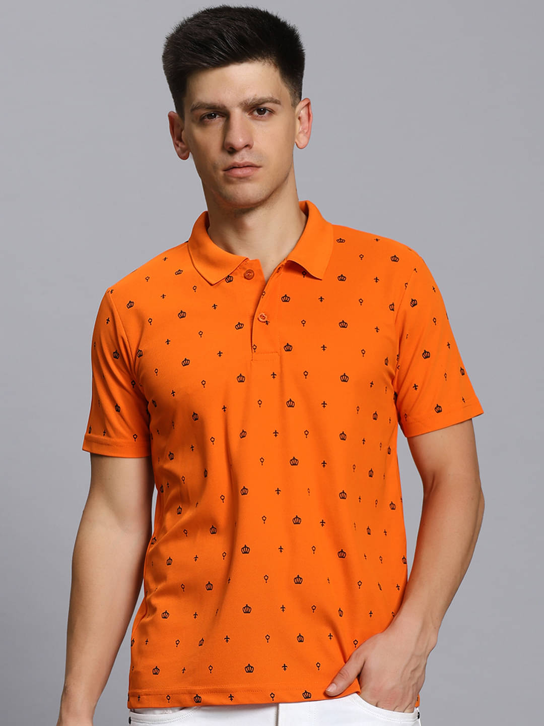     			TIMBER HITCH Pack of 1 Cotton Blend Regular Fit Printed Half Sleeves Men's Polo T Shirt ( Orange )