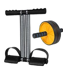 Tummy Trimmer with Ab Roller – Dual Spring Ab Exerciser & Roller Wheel for Core Strength, Waist Toning, and Full-Body Workouts – Portable Home Gym Equipment for All Fitness Levels