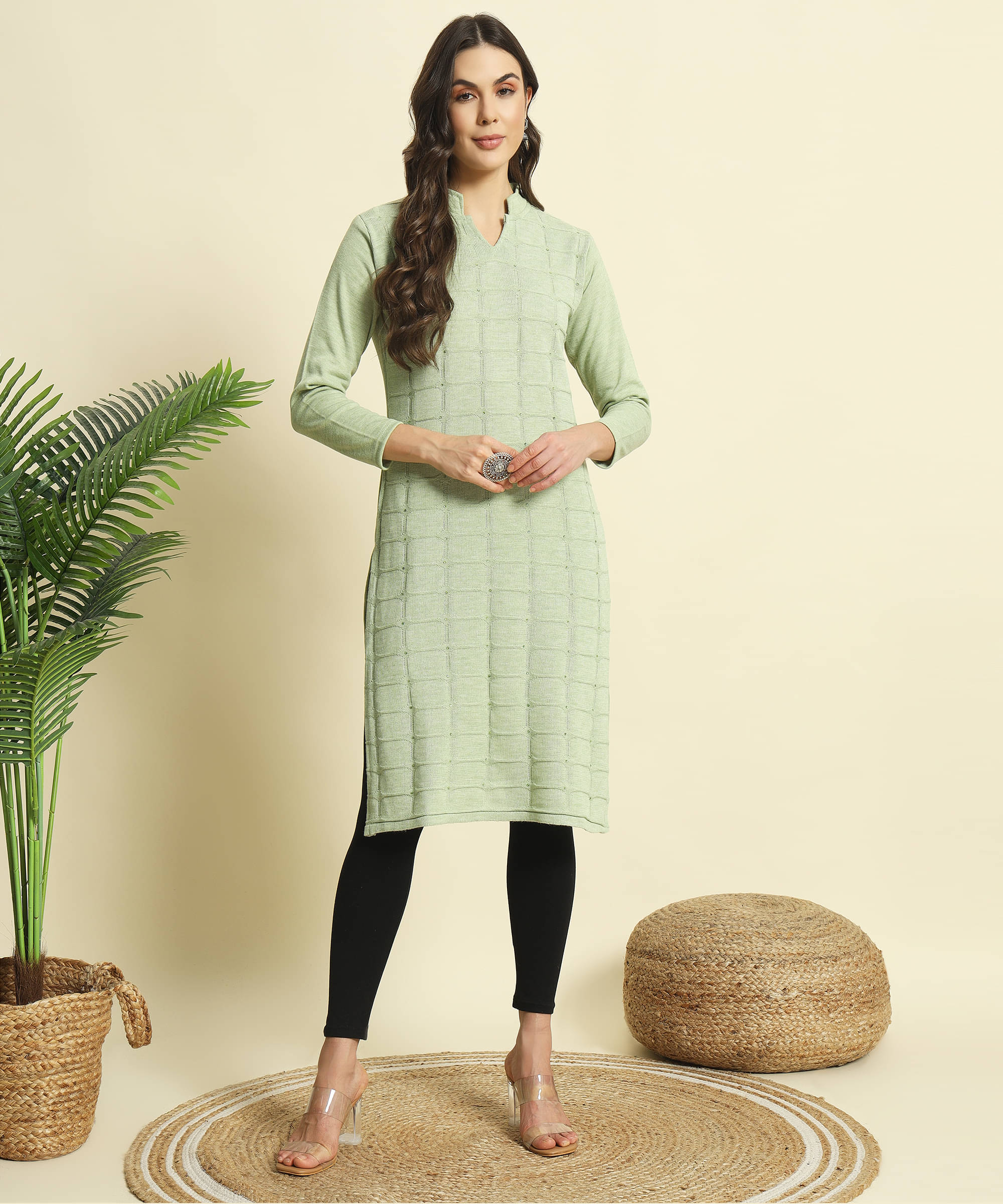     			ZEPPI Pack of 1 Woollen Self Design Straight Women's Kurti - ( Light Green )