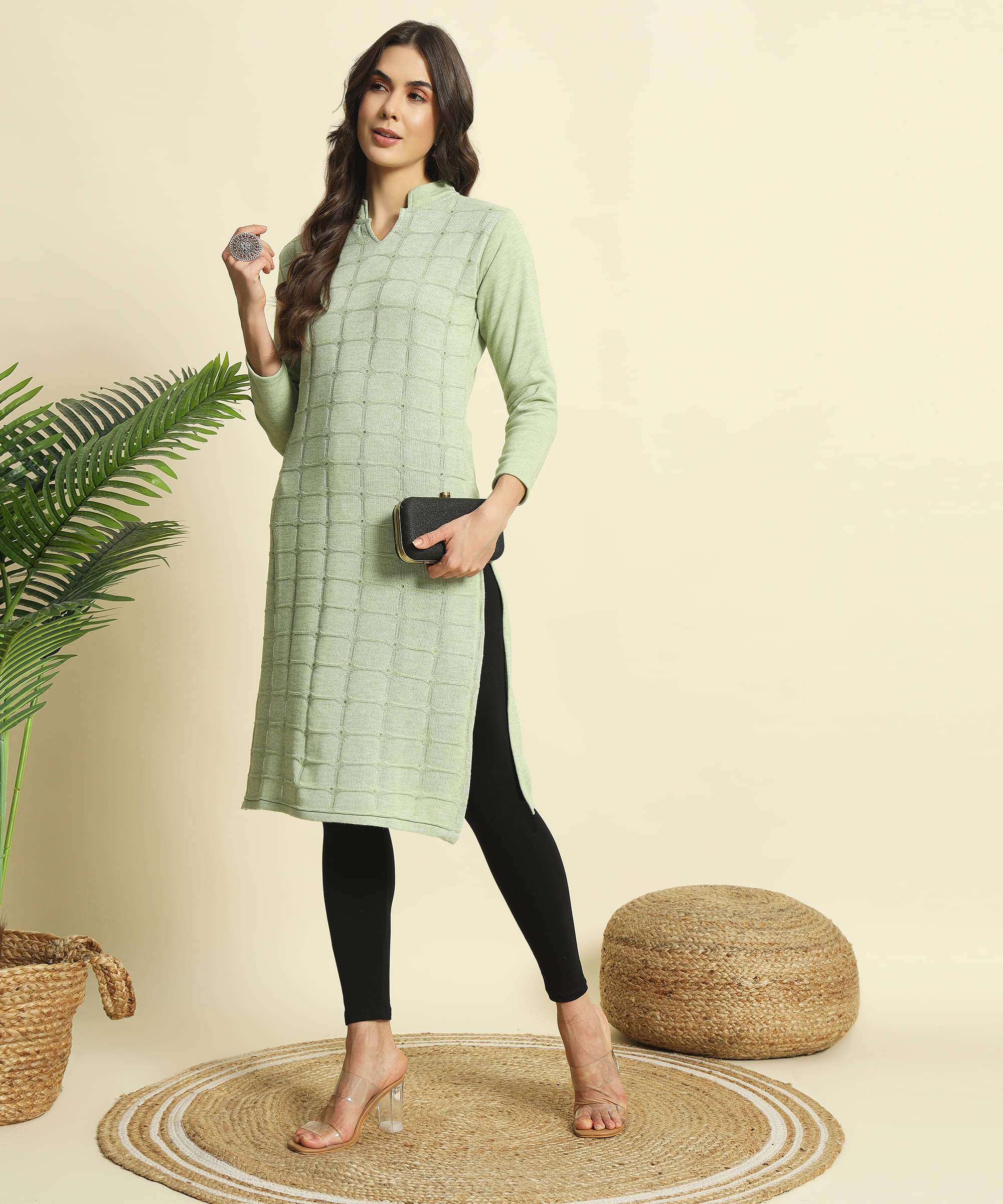     			ZEPPI Pack of 1 Woollen Self Design Straight Women's Kurti - ( Light Green )