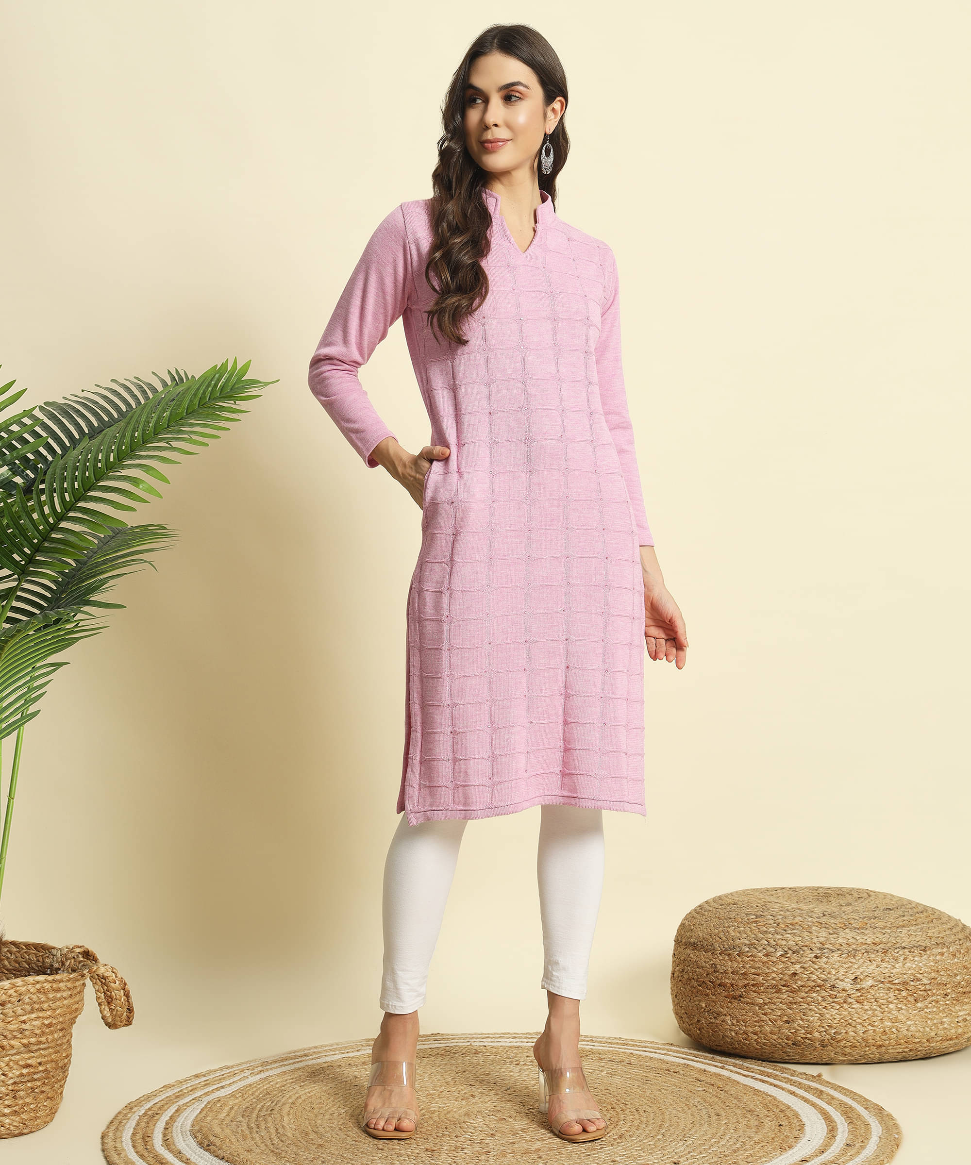 ZEPPI Pack of 1 Woollen Self Design Straight Women's Kurti - ( Pink ) ZEPPI Pack of 1 Woollen Self Design Straight Women's Kurti - ( Pink )